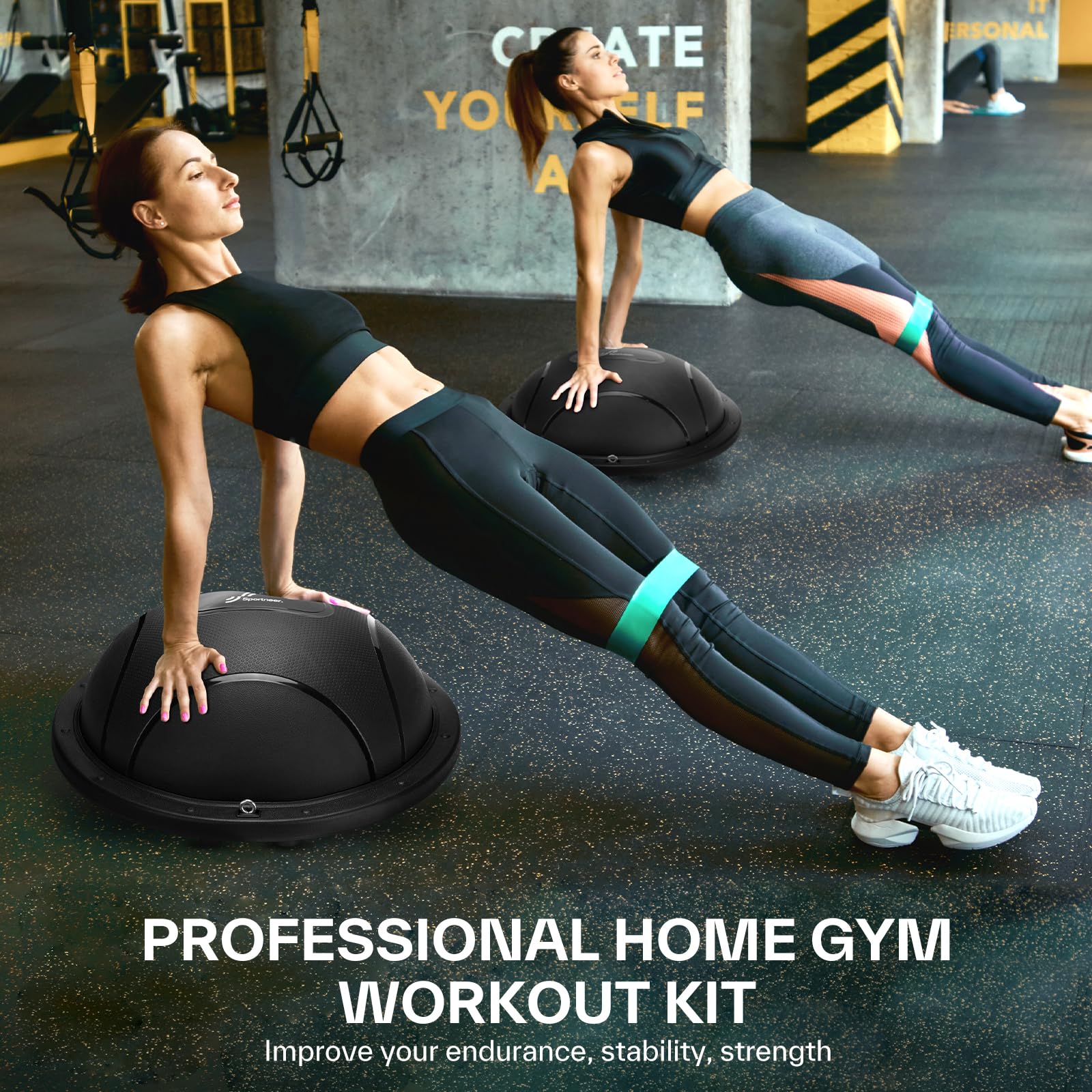 Sportneer Half Balance Ball - Inflatable Exercise Ball Trainer with Resistance Bands & Pump - Non-Slip Yoga Ball for Stability, Core Training, Physical Therapy - Home Gym Equipment for Yoga, Pilates, Fitness & Rehabilitation Workouts