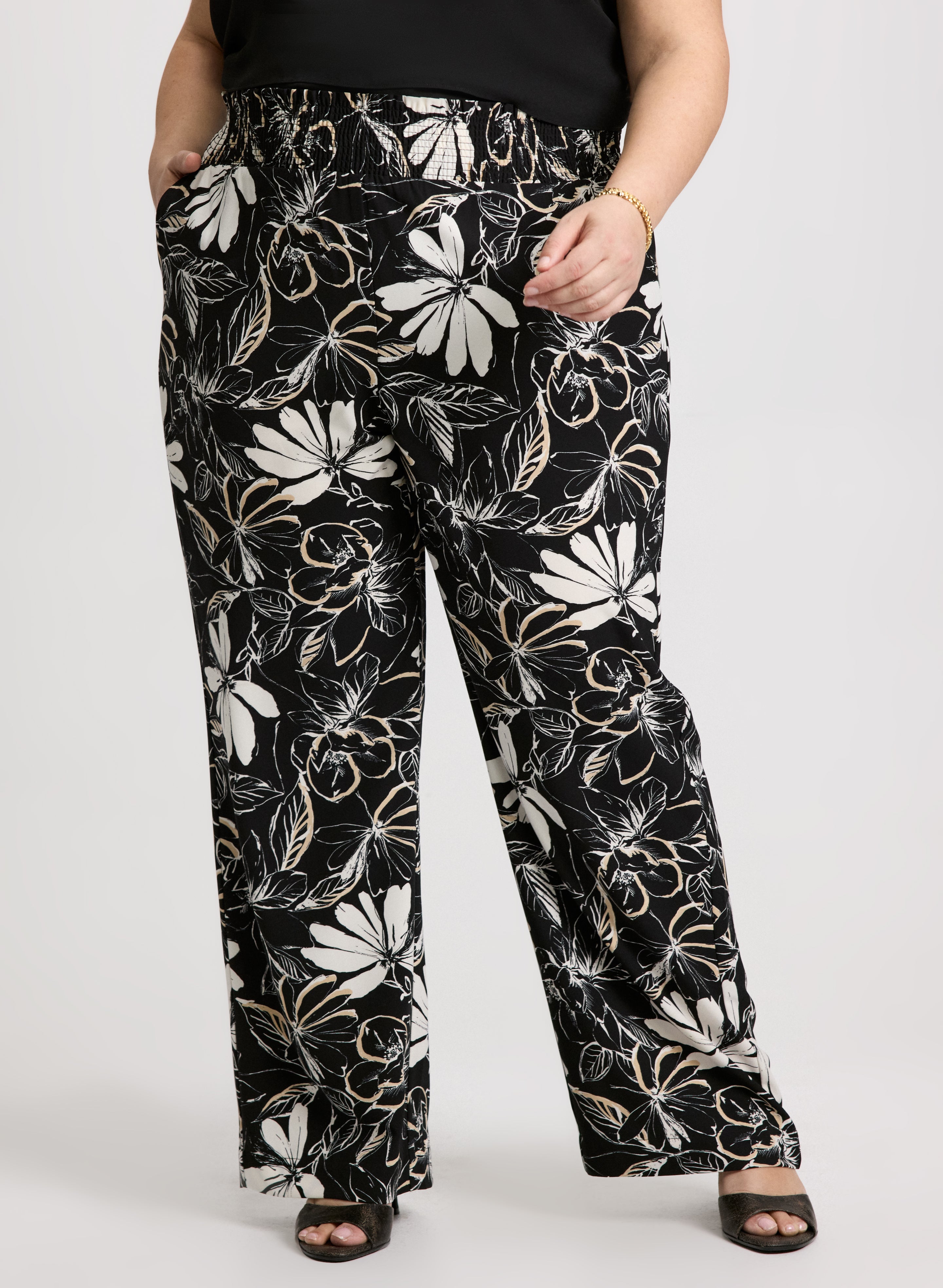 Floral Print Crepe Wide Leg Pants for Women - Boho Chic Lounge Pants for Casual Outings & Summer Vacations