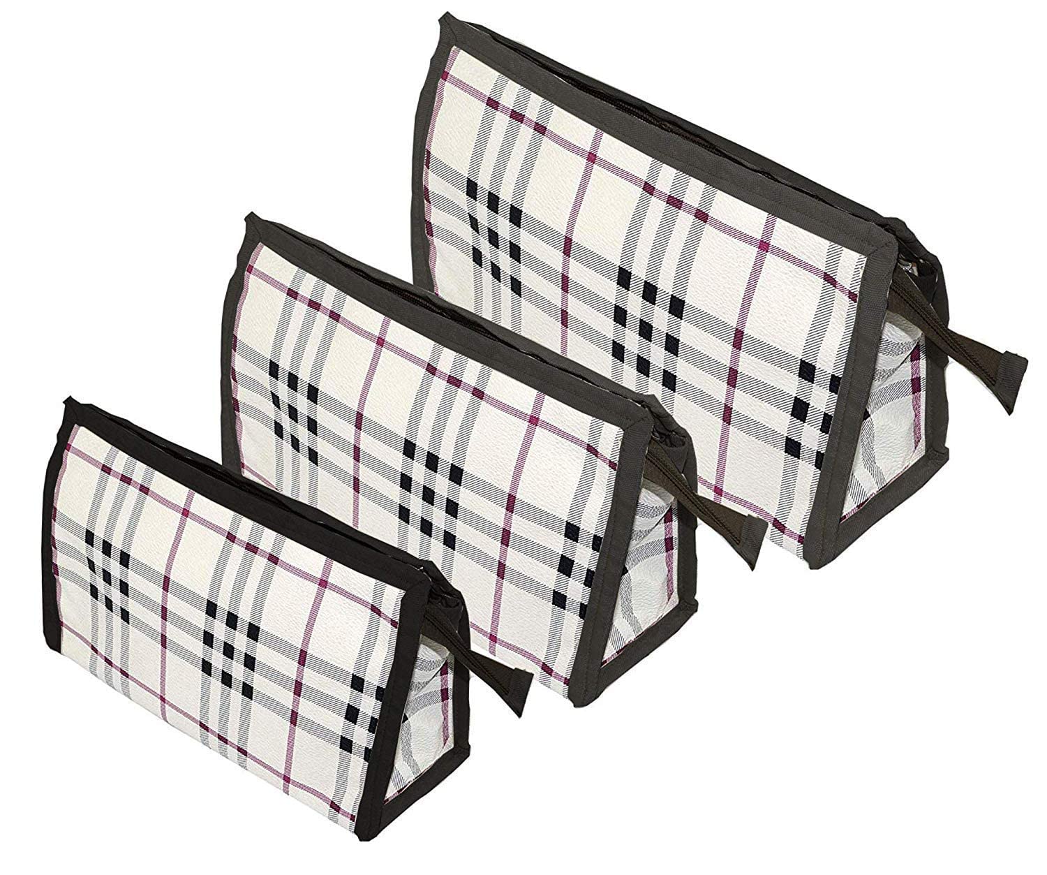 Flywind 3-Piece Cosmetic Bag Set - Waterproof Toiletry Organizer & Makeup Pouch for Women & Men | Travel Essentials for Bathroom, Gym, Camping (Black Checkered Pattern)
