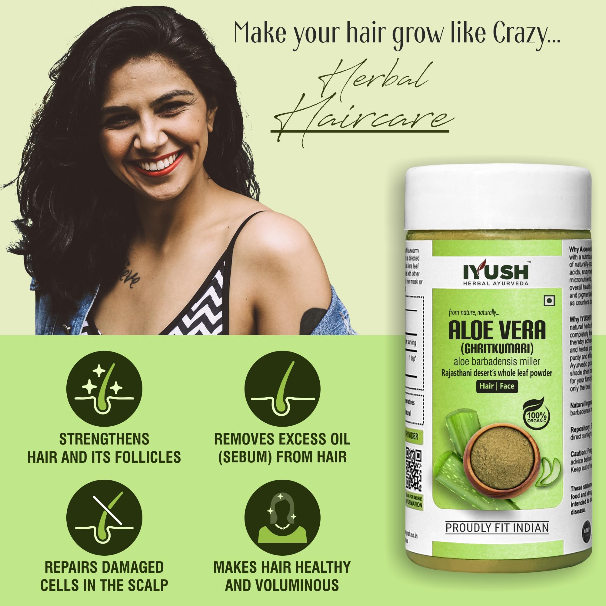 IYUSH 100% Pure Aloe Vera Powder (100g) - Organic Ayurvedic Herbal Supplement for Skin Care, Digestion & Detox - Perfect for Smoothies, Face Masks & Wellness Drinks