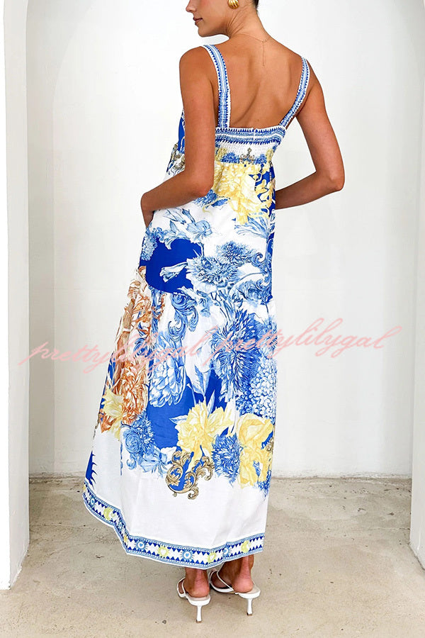 Stylish Printed Square Neck Backless Pocket Maxi Dress for Women - Perfect for Beach Vacations, Summer Parties & Boho Fashion