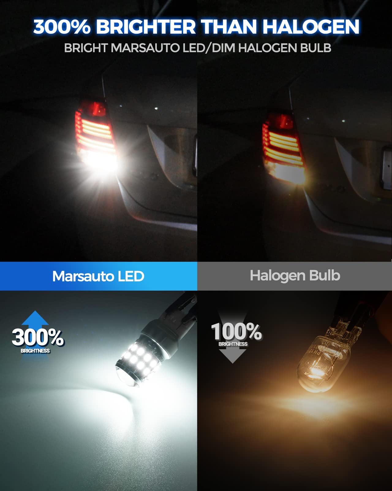 MarsAuto 7443 7440 LED Bulbs - Super Bright T20 7441 7444 992 W21W Replacement Bulbs for Reverse/Tail/Brake/Turn Signal/Parking Lights - Xenon White 6000K (Pack of 2) - Perfect for Car, Truck, SUV Nighttime Visibility & Safety