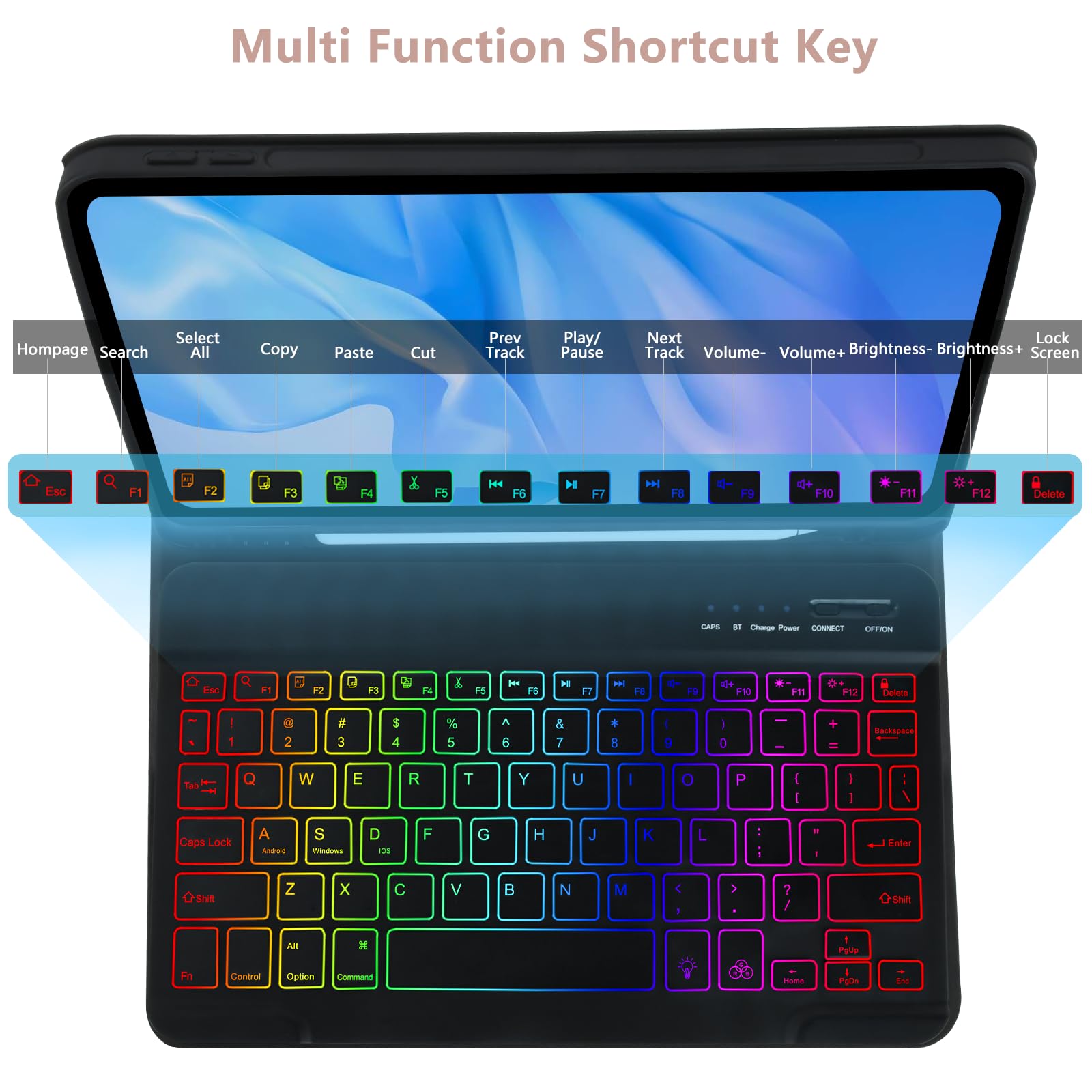 COO Backlit Wireless Keyboard Case for iPad Air 5th/4th Gen & iPad Pro 11 (2018-2022) - 7 Color LED, Detachable Keyboard with Apple Pencil Holder - Perfect for Work, Study & Travel