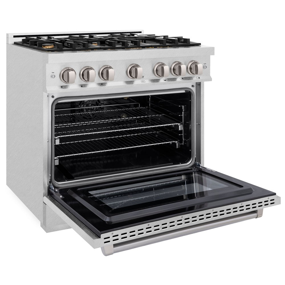 ZLINE 36 Inch 5.2 Cu. Ft. Professional Gas Range with Convection Oven - 6 Brass Burners, Satin Stainless Steel (HGRS BR 36) - Perfect for Home Chefs & Modern Kitchens