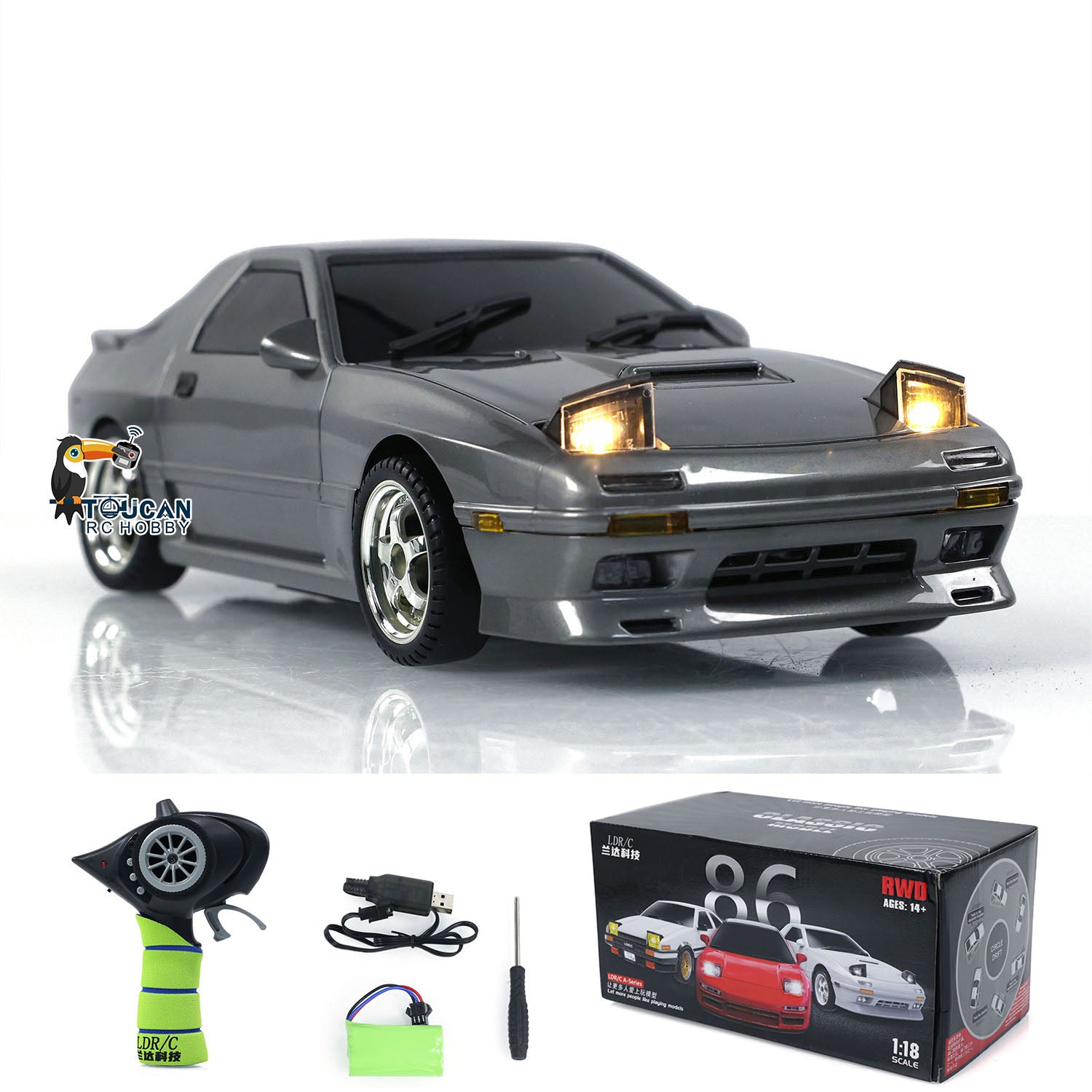 1:18 RX7 RWD RC Drift Car - LDRC LD1802 Remote Control Racing Vehicle with Gyroscope, Electric Off-Road Toy Car, Ready-to-Run (RTR) - Perfect for Indoor/Outdoor Drifting, Racing & Off-Road Adventures