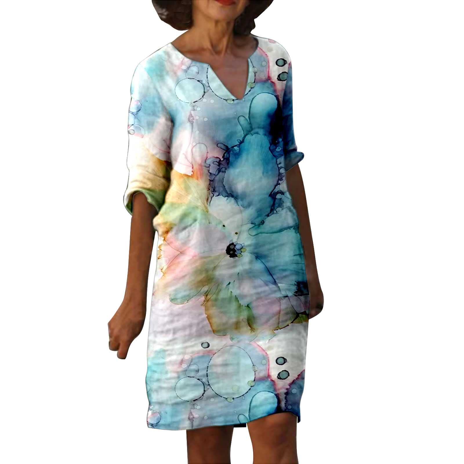 Women's Retro Print Pullover T-Shirt Dress - Casual Short Sleeve Summer Maxi Dress for Beach, Party & Everyday Wear | Flowy Comfortable Fashion #001