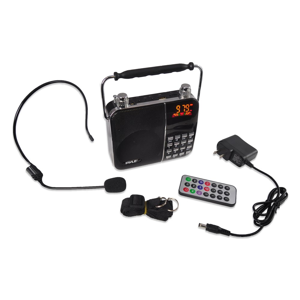 Pyle PWMA63 Portable Lightweight Headset Microphone with Voice Amplifier & FM Radio - Digital LCD Display, USB/SD Card Slot - Perfect for Teachers, Presentations, Karaoke, Tour Guides, Public Speaking & Outdoor Events