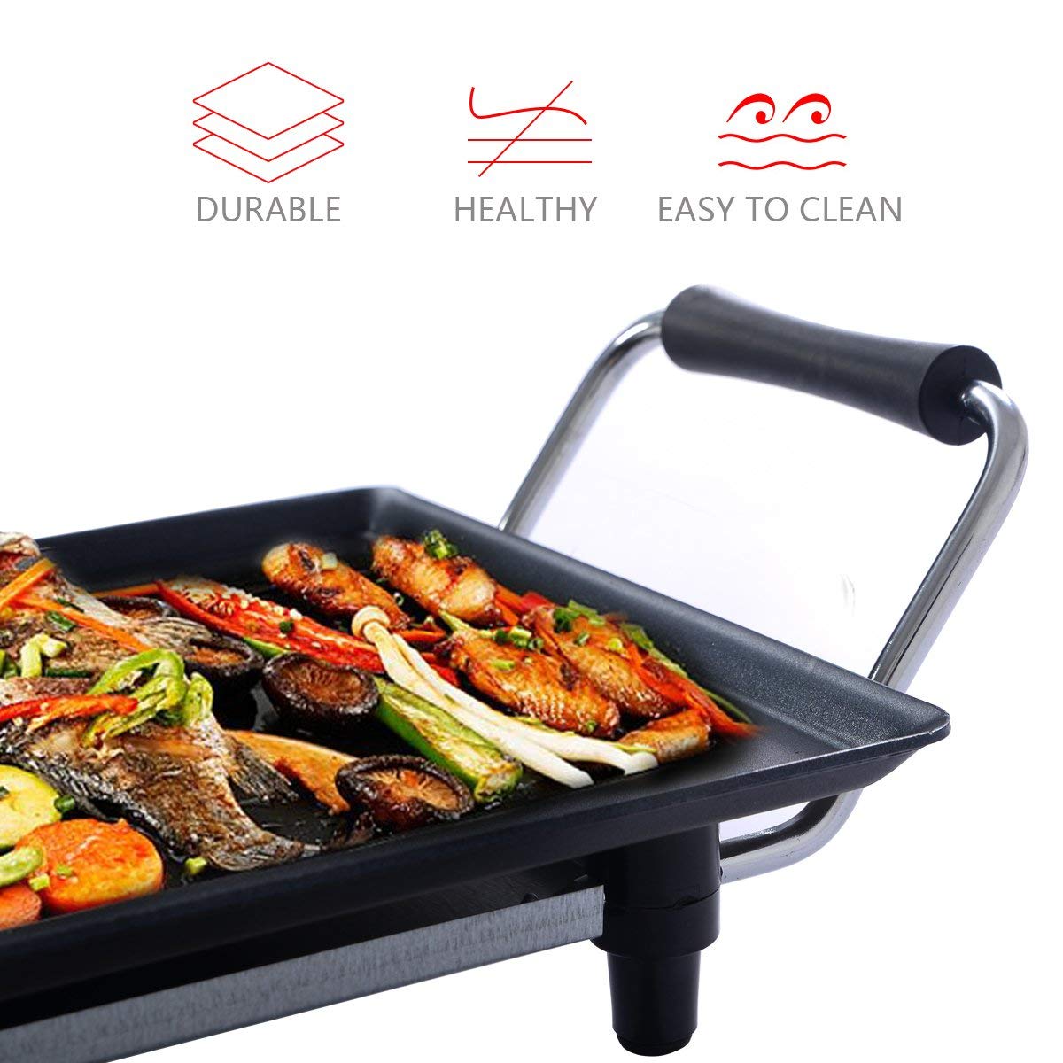 CASART 1800W Electric Teppanyaki Grill Table - XX Large Non-Stick Griddle with Wooden Spatula - Indoor/Outdoor BBQ Hot Plate for Kitchen, Dinner Parties, Camping & Festivals - Perfect for Asian Cuisine, Family Gatherings & Backyard Cookouts