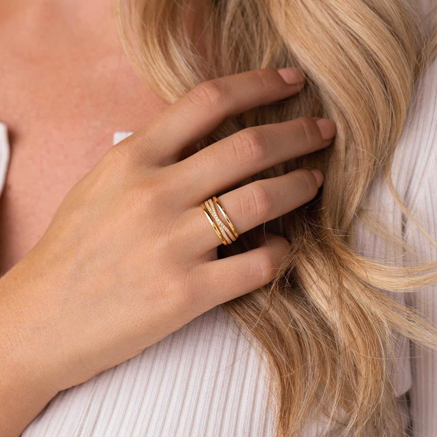 2PCS 14K Gold Plated Stackable Thin Rings for Women - Non-Tarnish Aesthetic Jewelry Size 6-10 - Perfect for Layering, Gift Giving & Everyday Wear