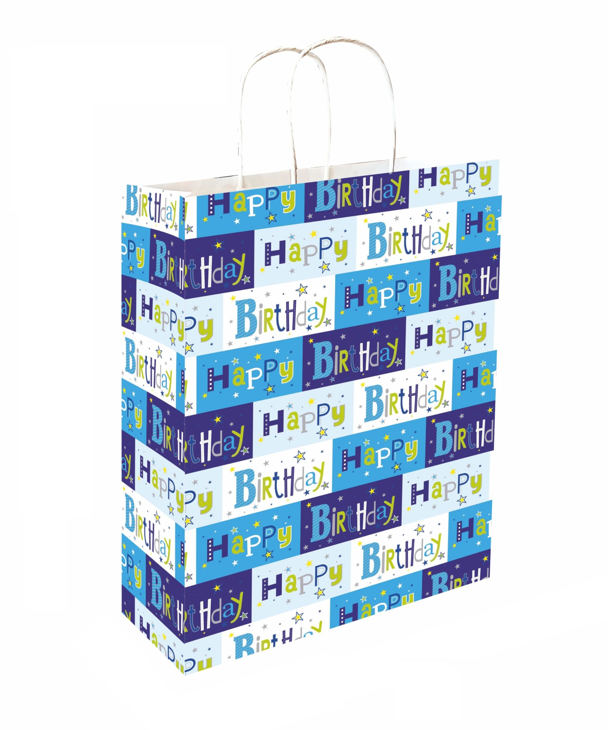 Premium 12-Pack Happy Birthday Printed Gift Bags - 9.4x7.9x3 Inch Small Party Favor Bags, 90 GSM Multicolor Decorative Paper Pouches for Birthday Presents, Return Gifts & Special Occasions - Perfect for Baby Showers, Weddings & Holiday Celebrations