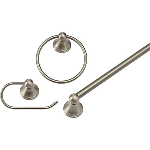 Moen Preston 3-Piece Bathroom Accessory Set in Brushed Nickel - Towel Bar, Robe Hook & Tissue Holder for Modern Bathroom Decor