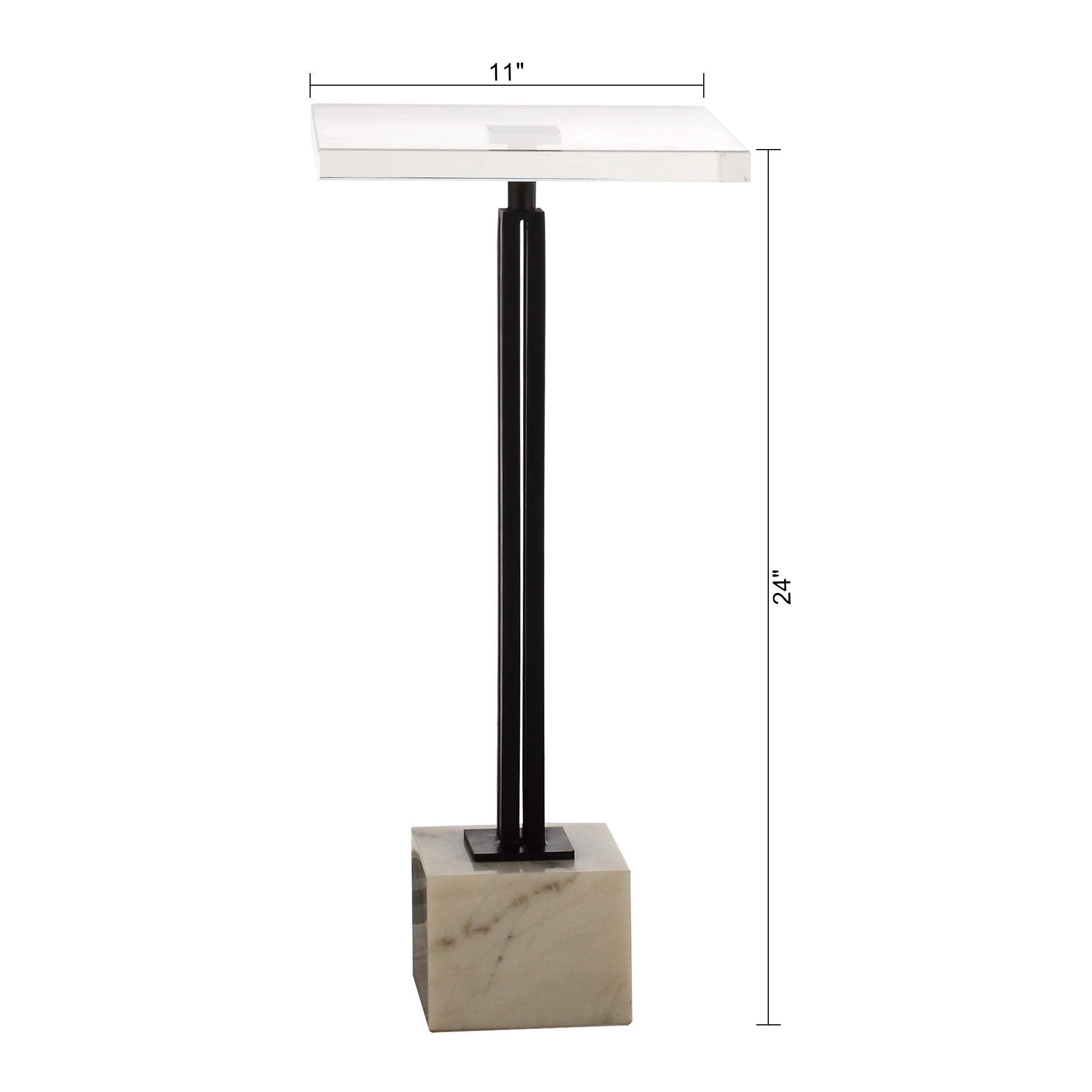 Modern Black Square Side Table with Marble Base - Stylish End Table for Living Room, Bedroom & Office Decor