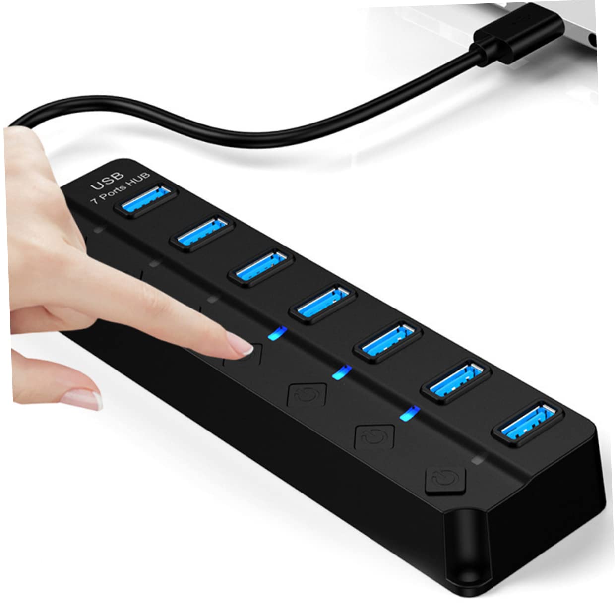 Jojofuny 7-Port USB Hub Expander - High-Speed USB 3.0 Splitter for Laptop, PC, Mac - Extra USB Ports Adapter for Charging, Data Transfer, Keyboard, Mouse & External Devices - Compact ABS Design for Home & Office Use