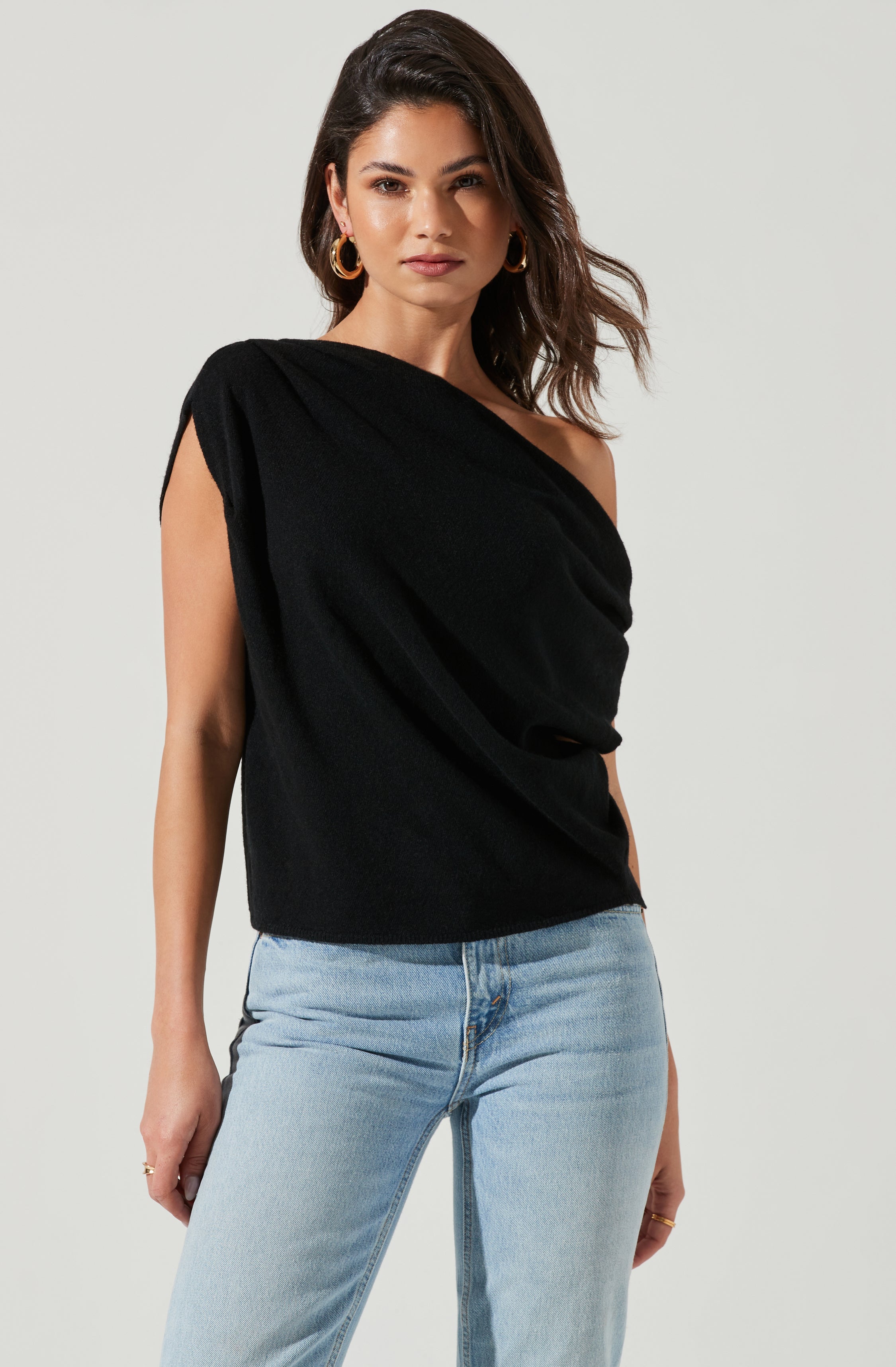 Devin Women's Sleeveless One Shoulder Knit Sweater - Sexy Off Shoulder Pullover for Date Night & Evening Parties