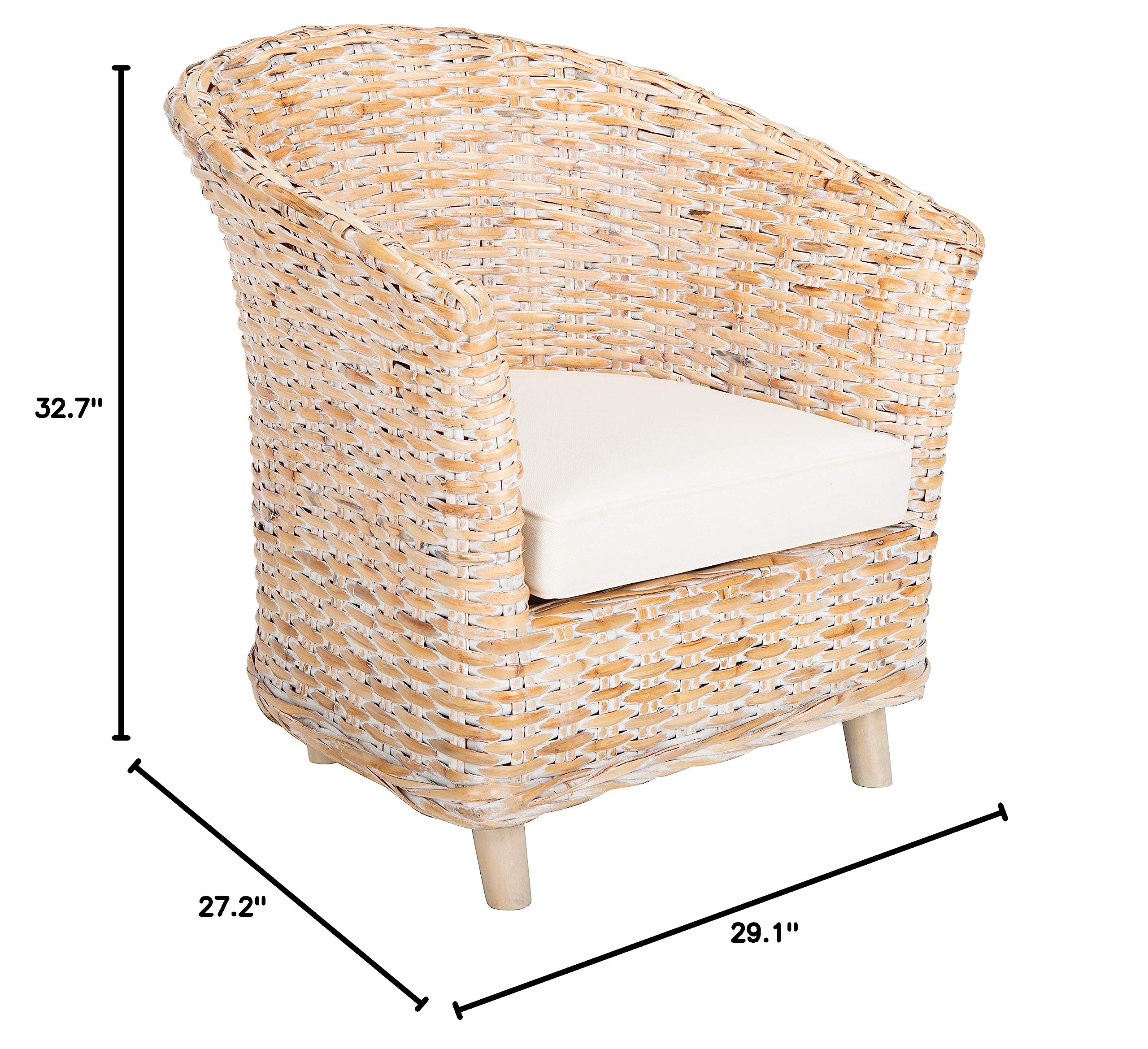 Safavieh Home Omni 18-inch Natural White Wash Rattan Barrel Chair - Stylish Woven Accent Chair for Living Room, Bedroom, or Patio Decor