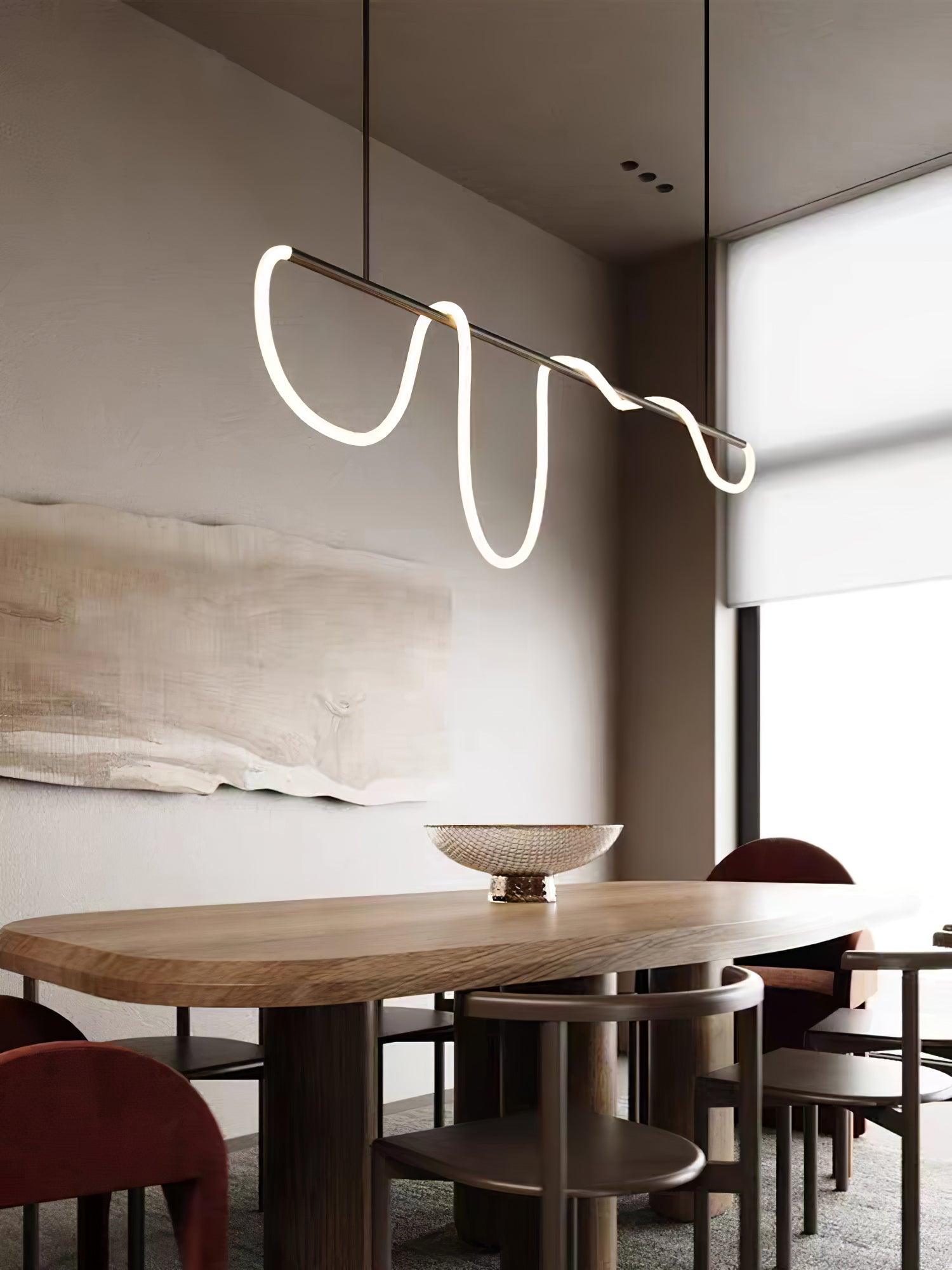 Modern Flexible Linear Curve Chandelier - Adjustable LED Pendant Light for Dining Room, Kitchen Island, Living Room & Bedroom Lighting