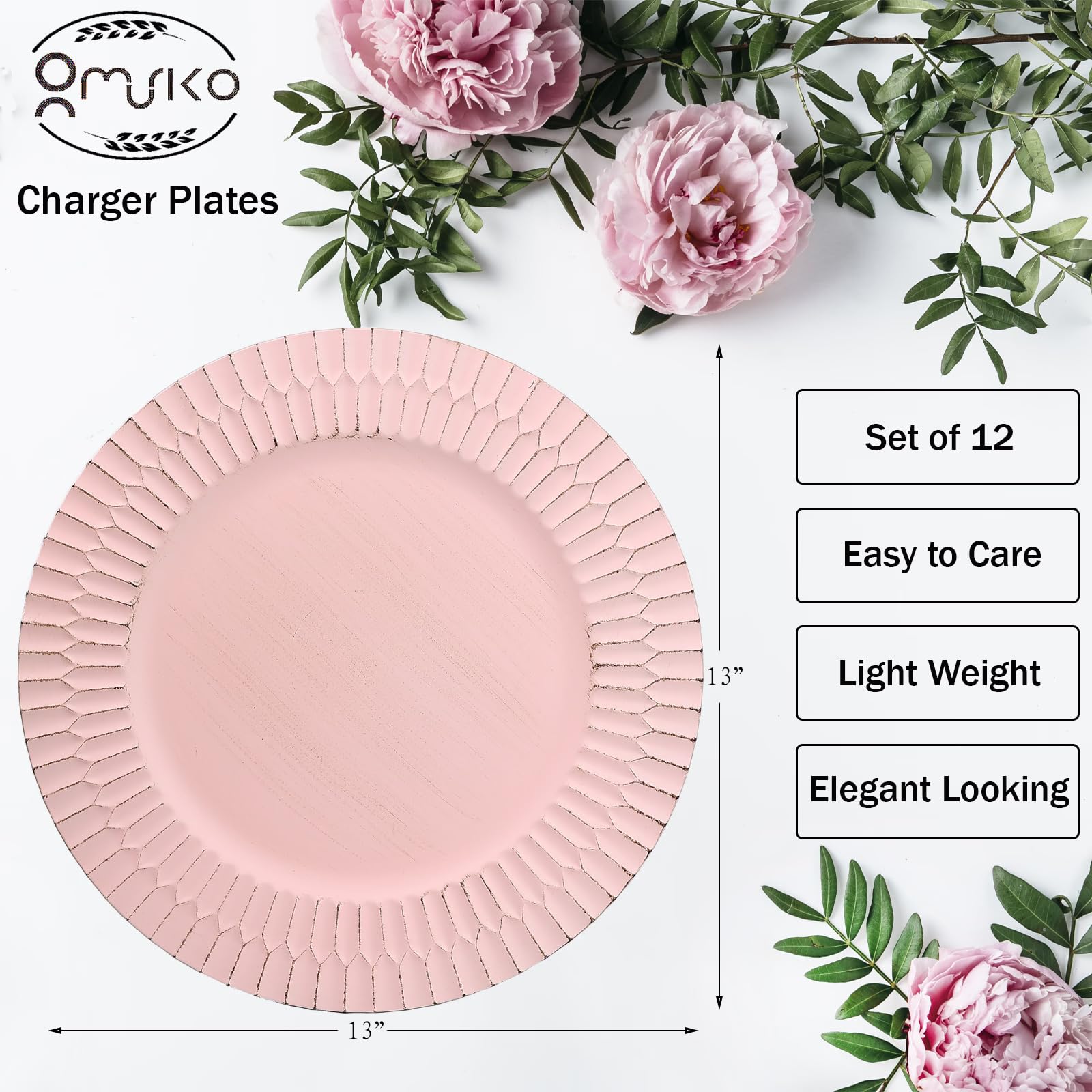 12-Pack Pink Charger Plates 13