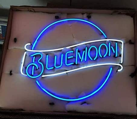 Blue Moon Neon Sign - Handcrafted Real Glass Beer Bar Light for Pub, Restaurant & Home Decor - 24x20 Wall Window Display (Perfect for Bars, Cafes & Man Caves)