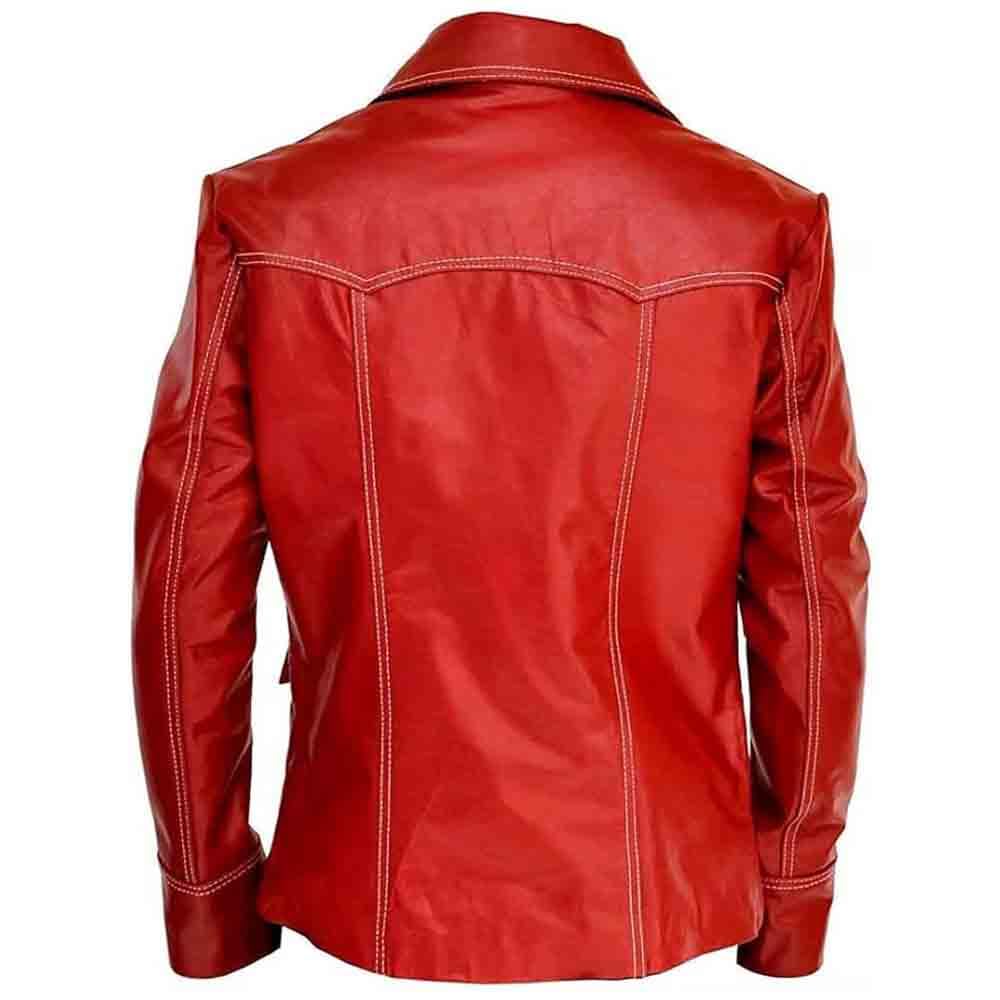 Fight Club Brad Pitt Tyler Durden Red Real Leather Jacket FC Coat - Stylish Movie Replica for Cosplay, Halloween & Streetwear Fashion