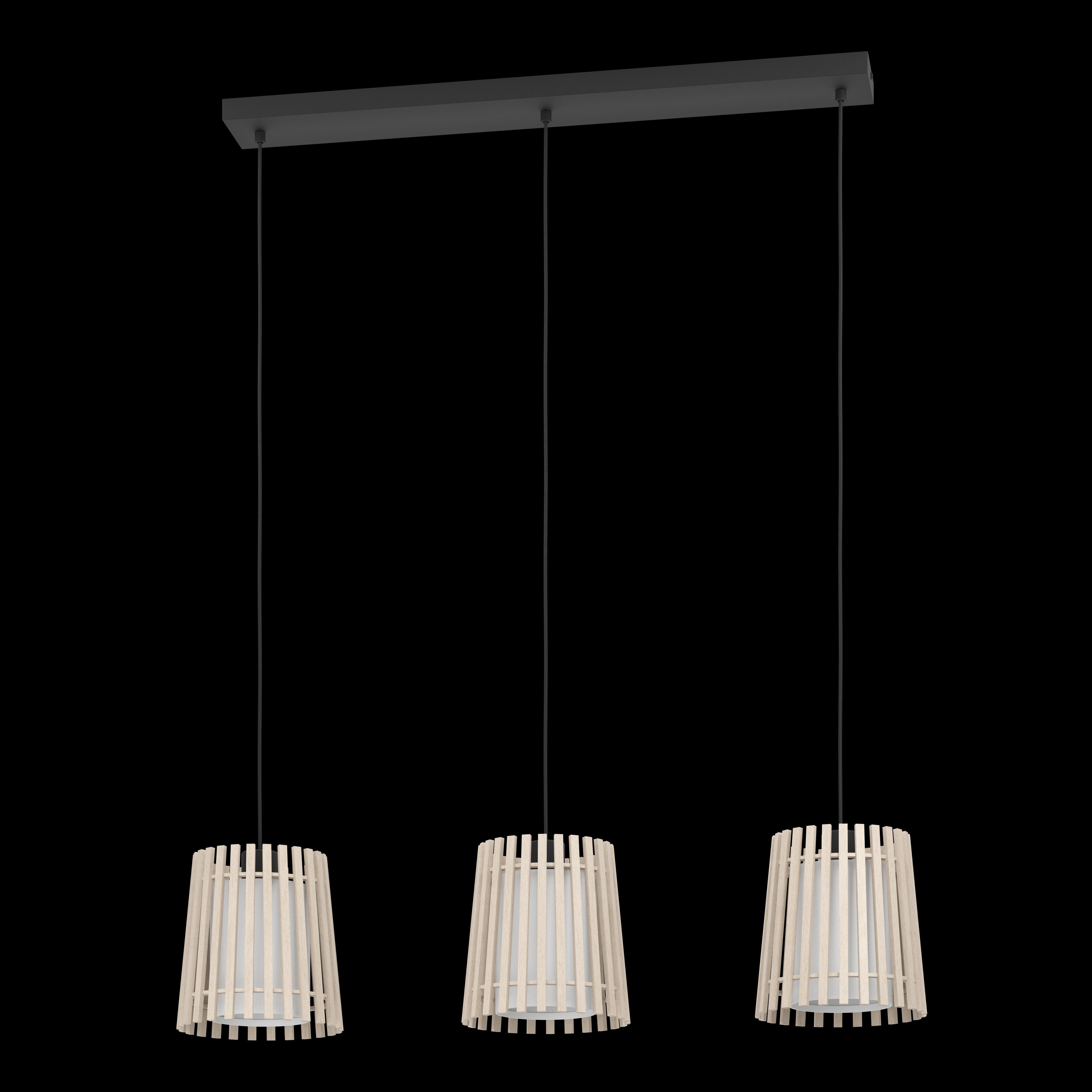 Eglo Fattoria 3-Light Wood Slat & Fabric Ceiling Pendant Light Fixture - Modern Farmhouse Lighting for Kitchen Island, Dining Room, or Bedroom