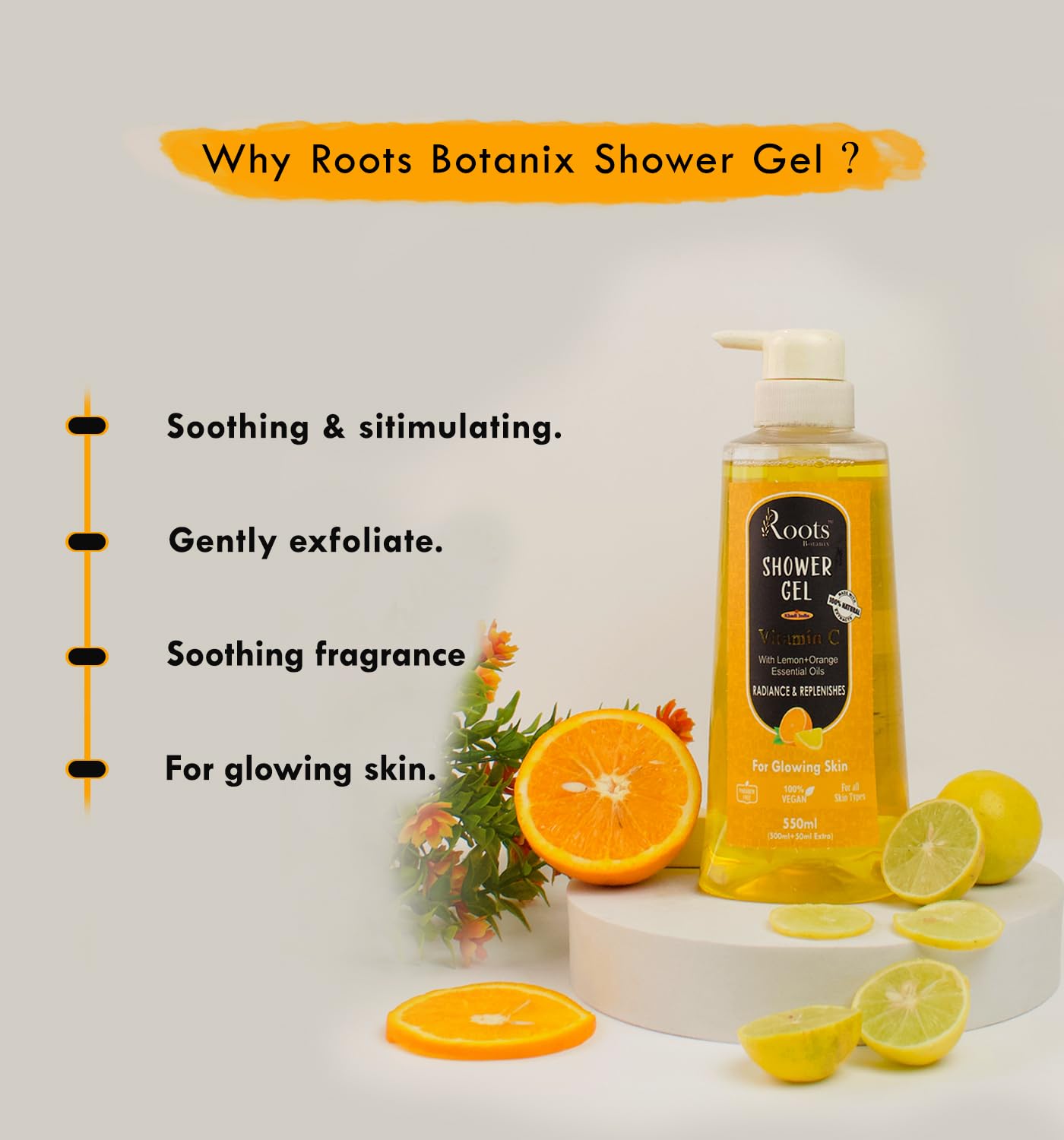 Roots Botanix Lemon & Tea Tree Body Wash - Natural Shower Gel for All Skin Types | Paraben-Free, Silicone-Free | Refreshing & Hydrating | Pack of 2 | Perfect for Daily Use & Sensitive Skin Care