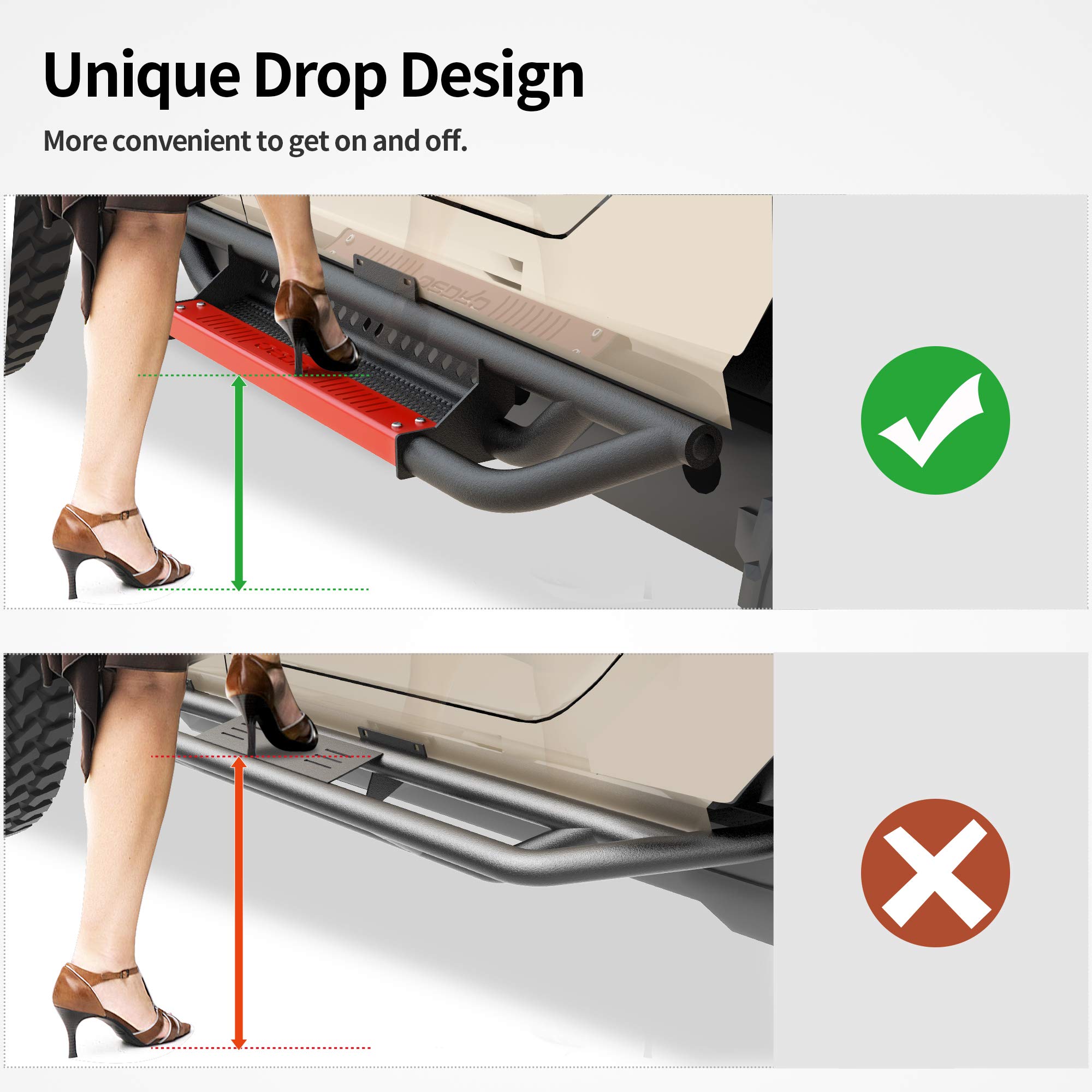 OEDRO 6 Inch Running Boards for 2007-2018 Jeep Wrangler JK 2 Door - Steel Drop Side Steps with Red Paintable Step Plates | Heavy Duty Nerf Bars for Off-Road Adventure & Daily Driving | Perfect for Trail Riding, Camping & Urban Commuting
