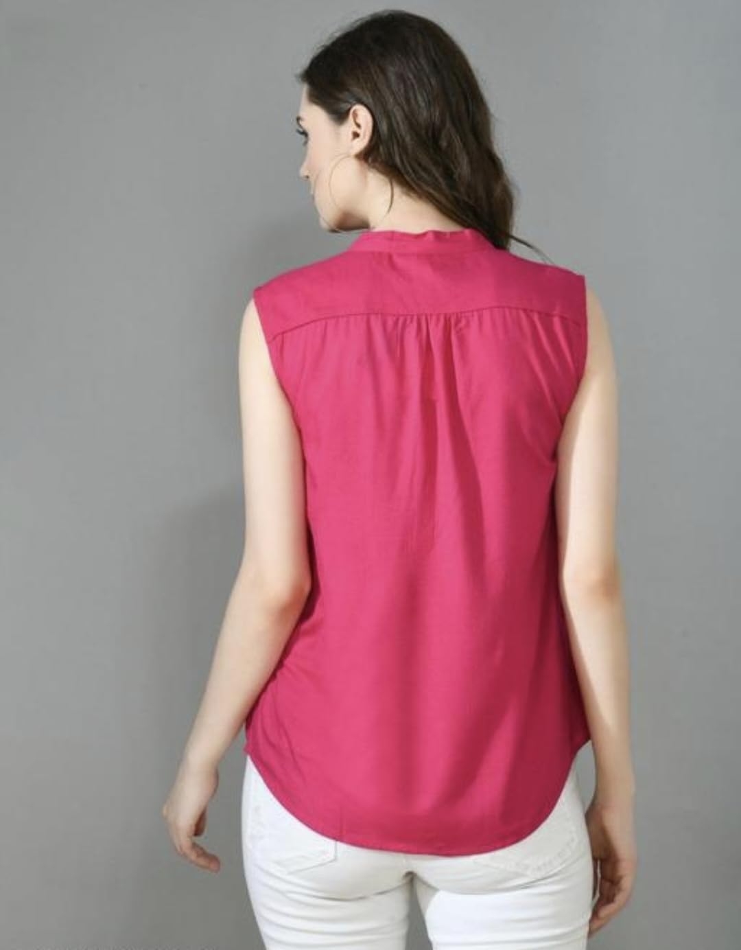 RR Fashion House Women's Sleeveless Solid Casual Top - Button Front Shirt for Women | Summer Wear, Office Outfit, Casual Chic Style