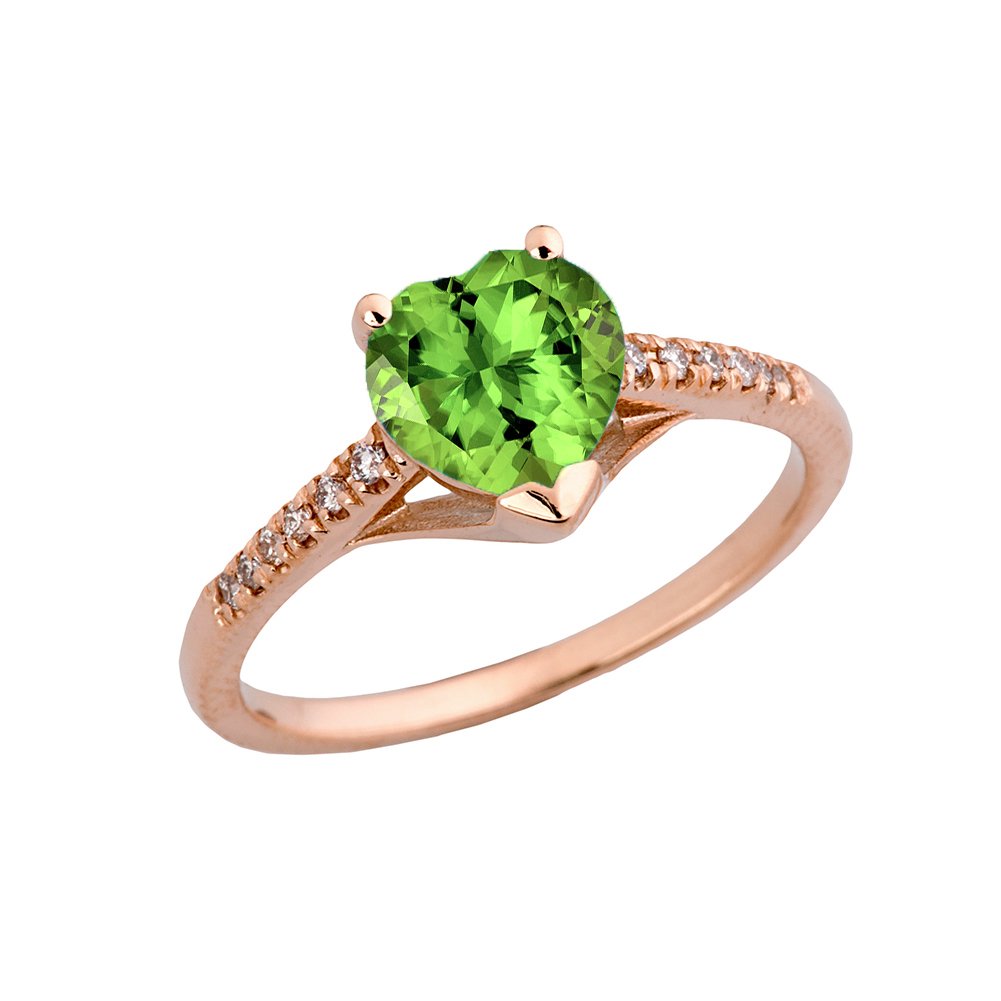 14K Rose Gold Diamond Solitaire Peridot Heart Engagement Ring - Elegant Proposal Jewelry for Women, Perfect for Valentine's Day, Anniversary & Romantic Occasions