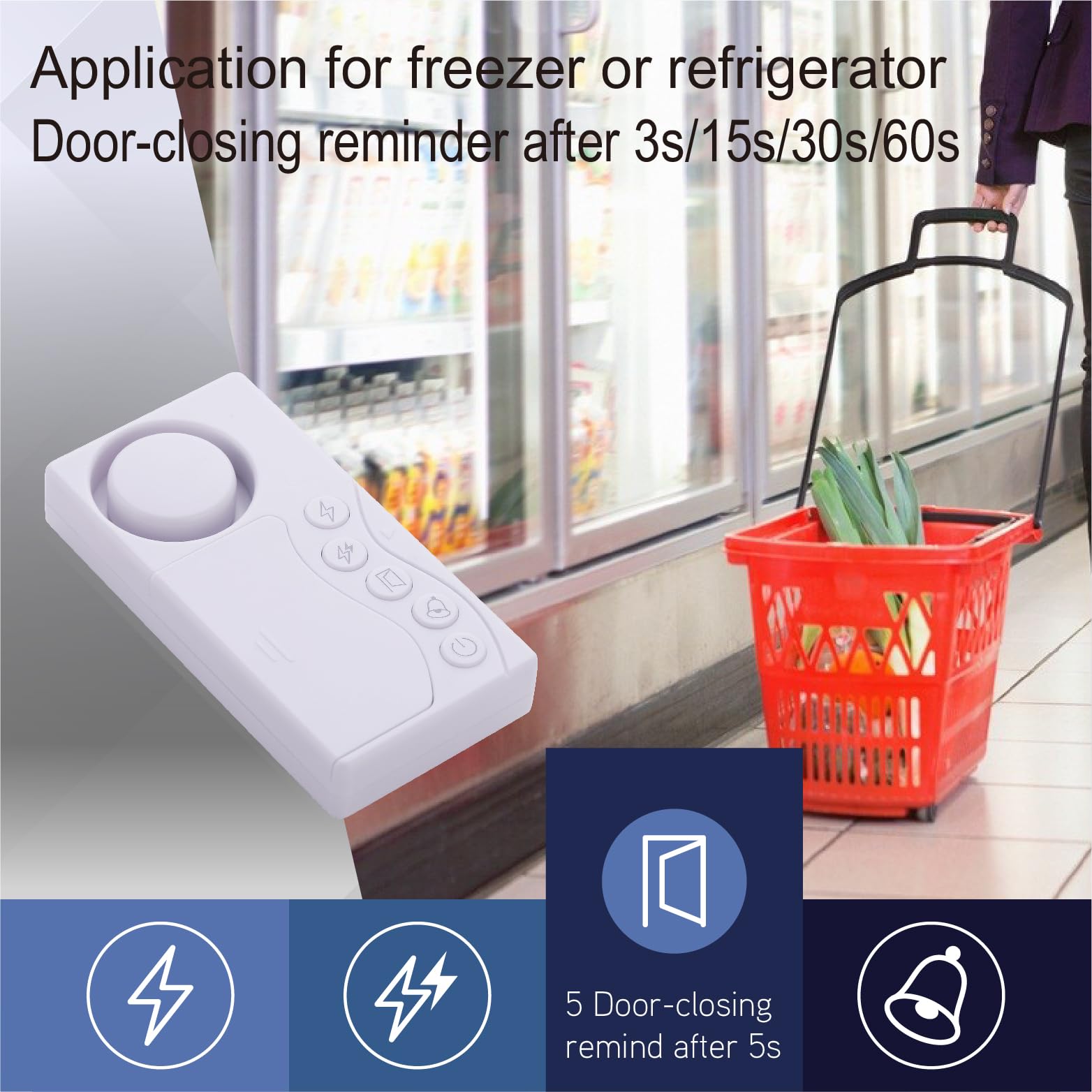 Freezer Door Alarm with Delay - Home Security & Child Safety Sensor for Fridge, Garage & Windows | Dementia & Alzheimer Care Alert | Prevent Accidental Opening & Unauthorized Entry | Ideal for Kitchens, Basements & Elderly Homes