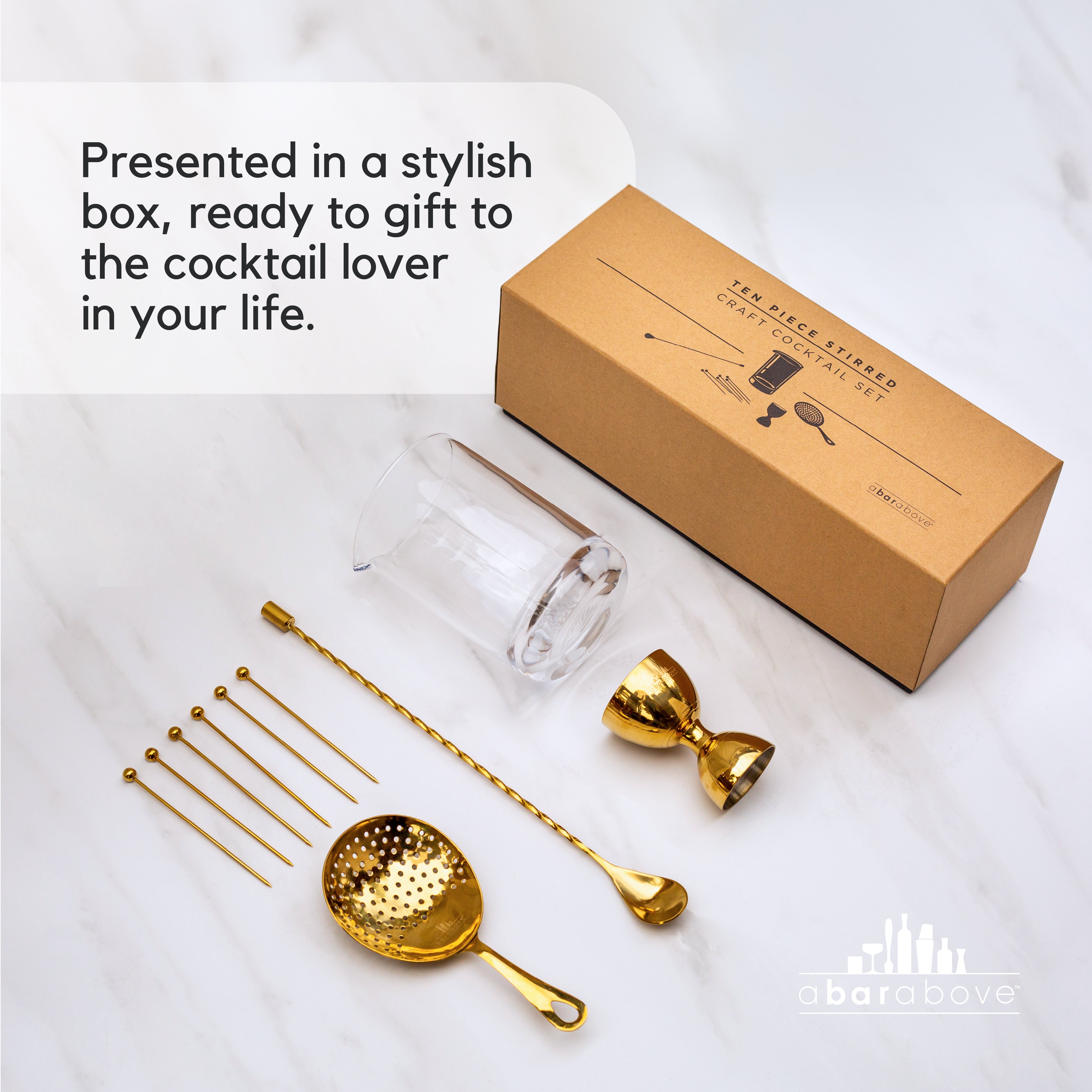 Premium 10-Piece Gold Cocktail Mixing Set - Bar Tools for Professional & Home Bartenders - Perfect for Crafting Martinis, Mojitos & Classic Cocktails at Parties