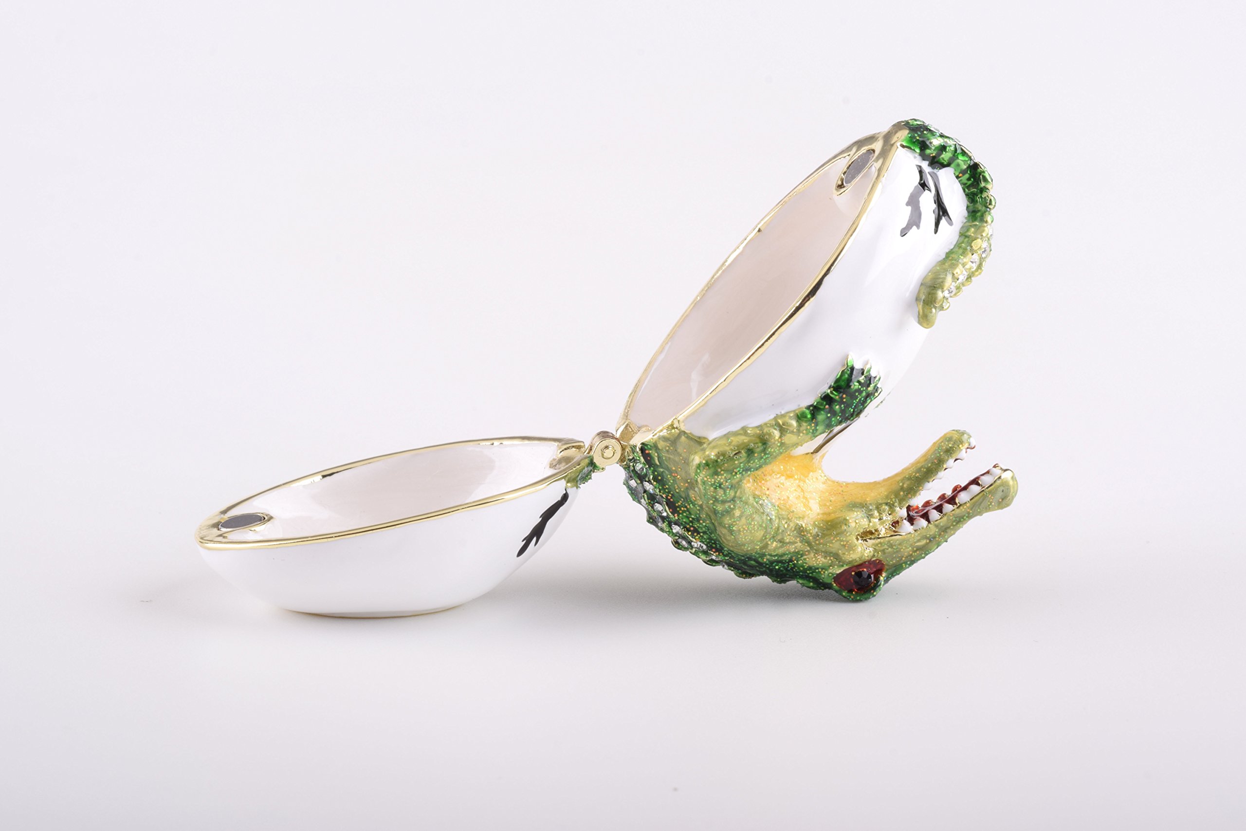 Keren Kopal Alligator Trinket Box Faberge Style - Handcrafted Jewelry Storage Decorated with Austrian Crystals, Unique Home Decor for Vanity, Dresser & Gift Giving