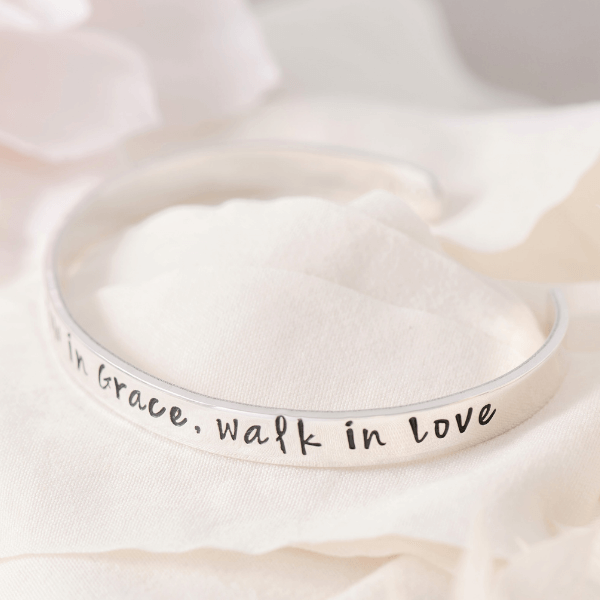 Sterling Silver Engraved Cuff Bracelet with Inspirational Quote - 