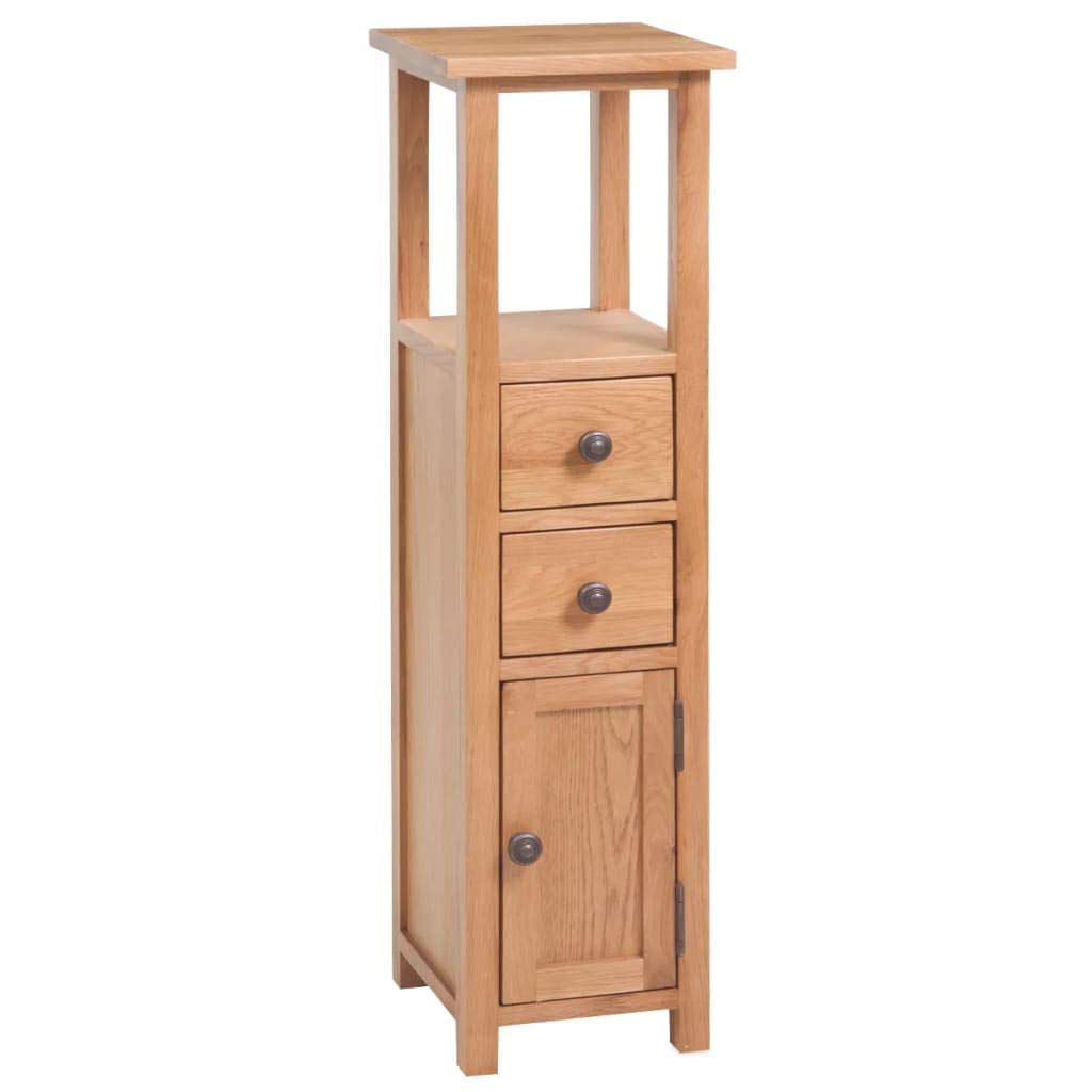 EstaHome Corner Bathroom Storage Cabinet - 10.2x10.2x37 Inch Oak Wood Linen Tower with Door & 2 Drawers | Multifunctional Standing Cabinet for Bathroom, Bedroom, Laundry Room Organization | Space-Saving Tall Cabinet for Towels, Toiletries & Home Essentials