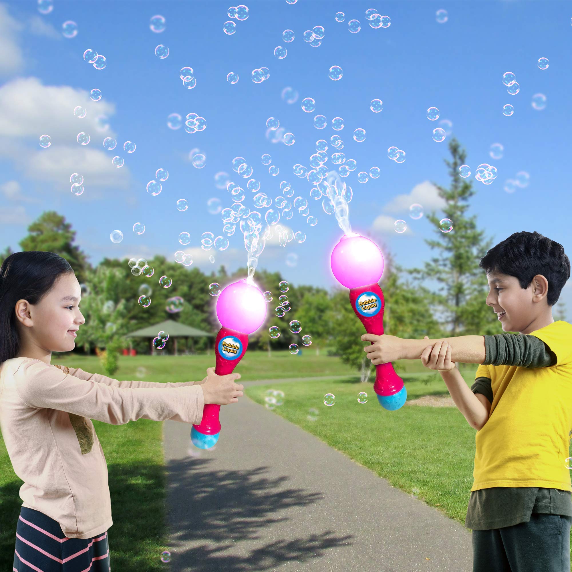 **ArtCreativity LED Light Up Bubble Wand - 13.5 Inch Illuminating Bubble Blower with Sound Effects for Kids, Includes Bubble Fluid & Batteries - Perfect for Birthday Parties, Outdoor Play & Summer Fun (Pink)**