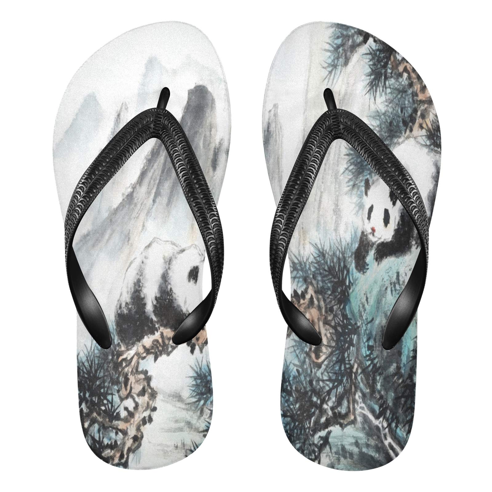 Blueangle Panda Landscape Flip Flops for Women & Men | Waterproof Beach Shoes | Comfortable Summer Sandals for Pool, Beach & Outdoor Activities