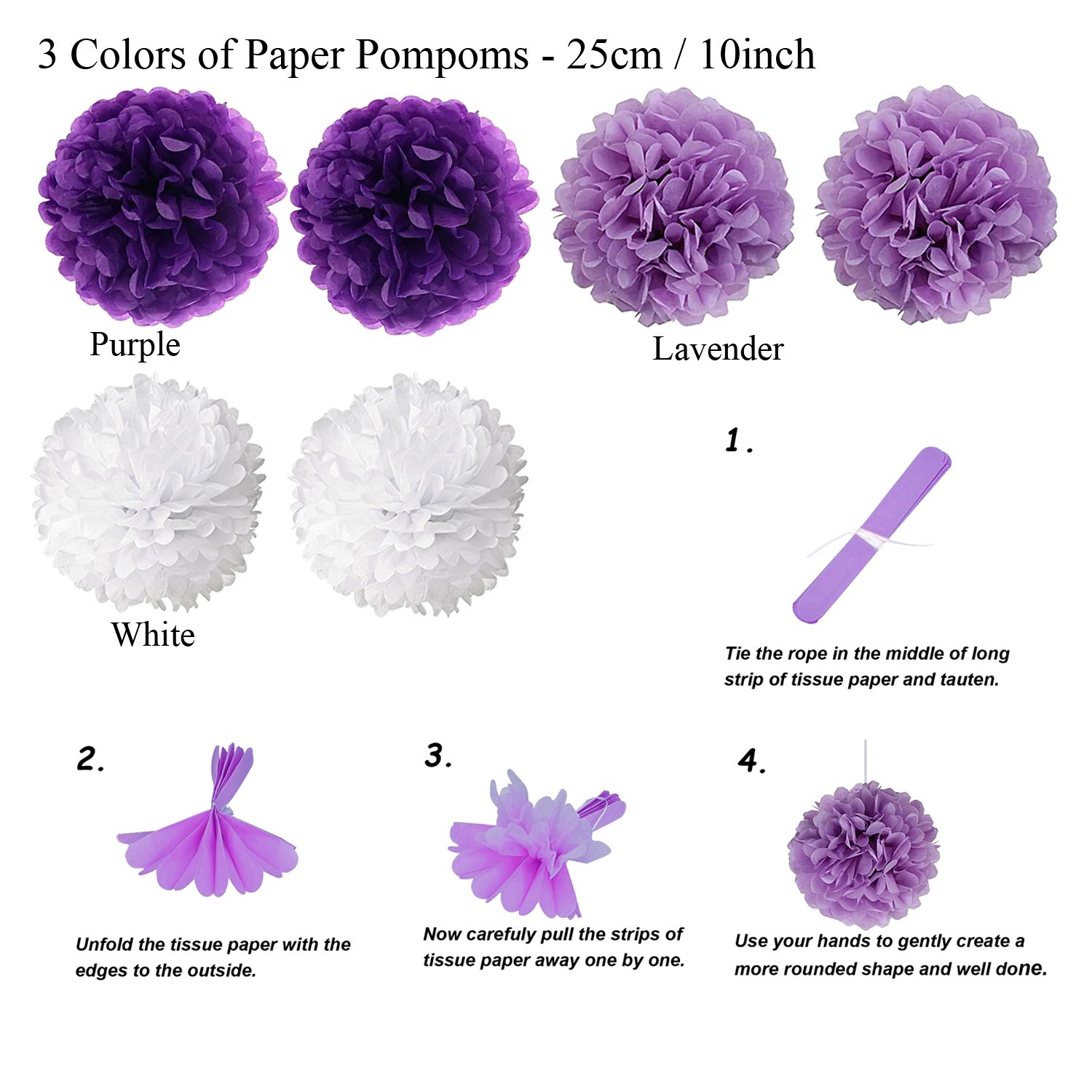 ZERODECO Birthday Party Decorations Set - Happy Birthday Banner Bunting, 4 Tissue Paper Fans, 6 Pom Poms Flowers, 10 Hanging Swirls & 20 Balloons for Indoor/Outdoor Party Decor (Purple Lavender White)