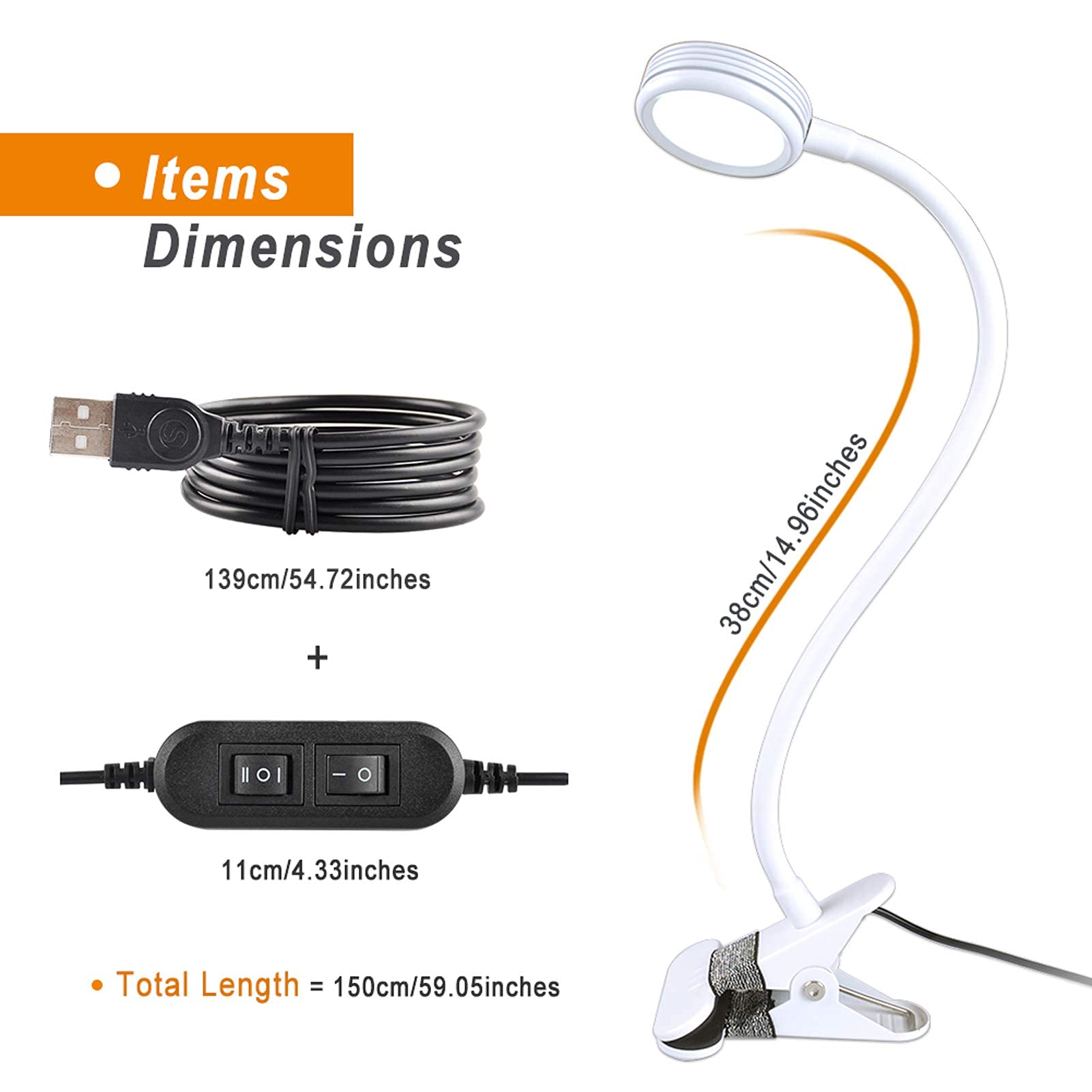 LEPOWER Clip On Reading Light - Adjustable Color Changing LED Desk Lamp for Books, Computers & Bed Headboards, Includes Adapter (White) | Perfect for Night Reading, Home Office & Dorm Room Study