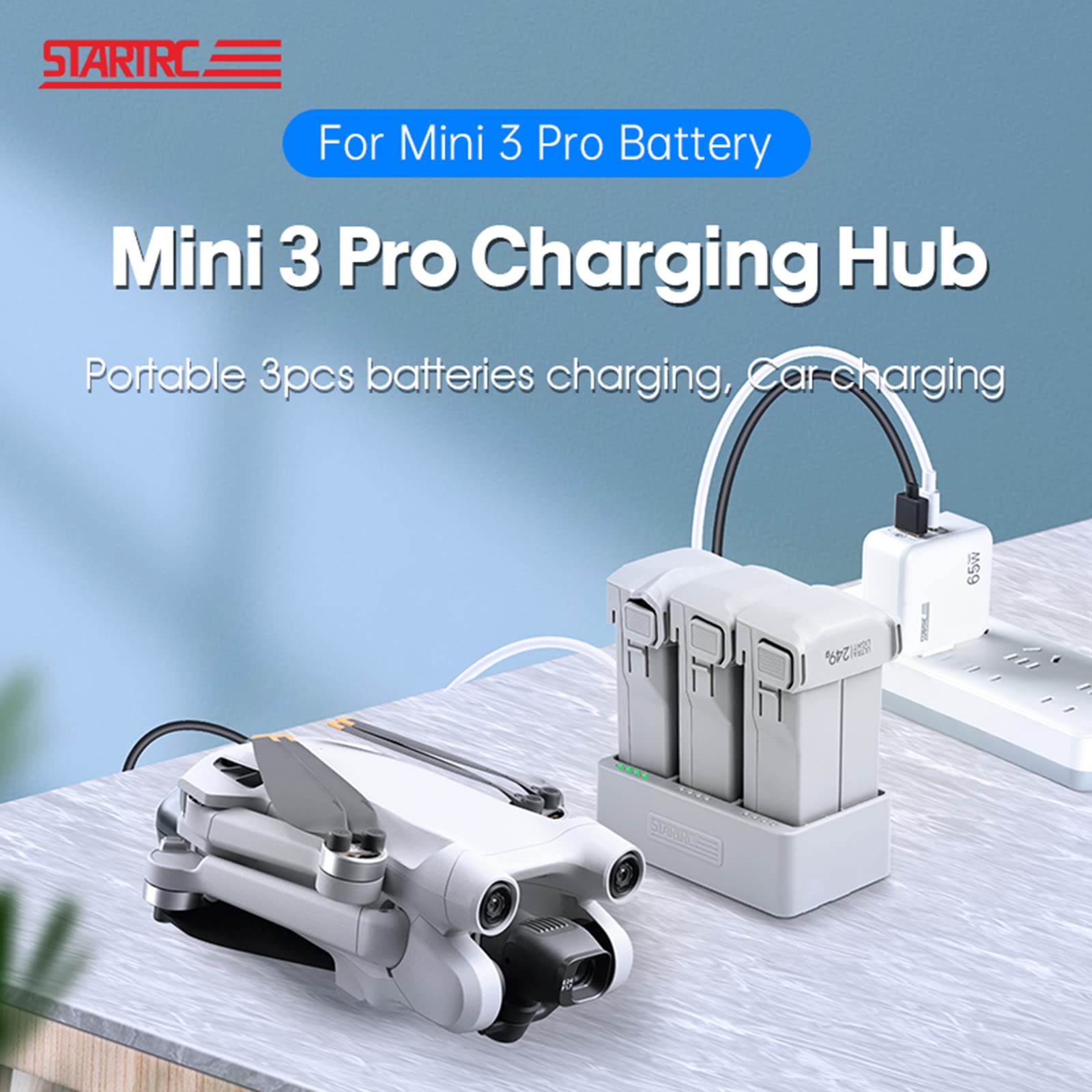 Fiorky 3-in-1 Fast Charging Dock for DJI Mini 3 Pro - Plastic Battery Charger with 3 Slots | Perfect for Travel, Outdoor Photography & Drone Enthusiasts