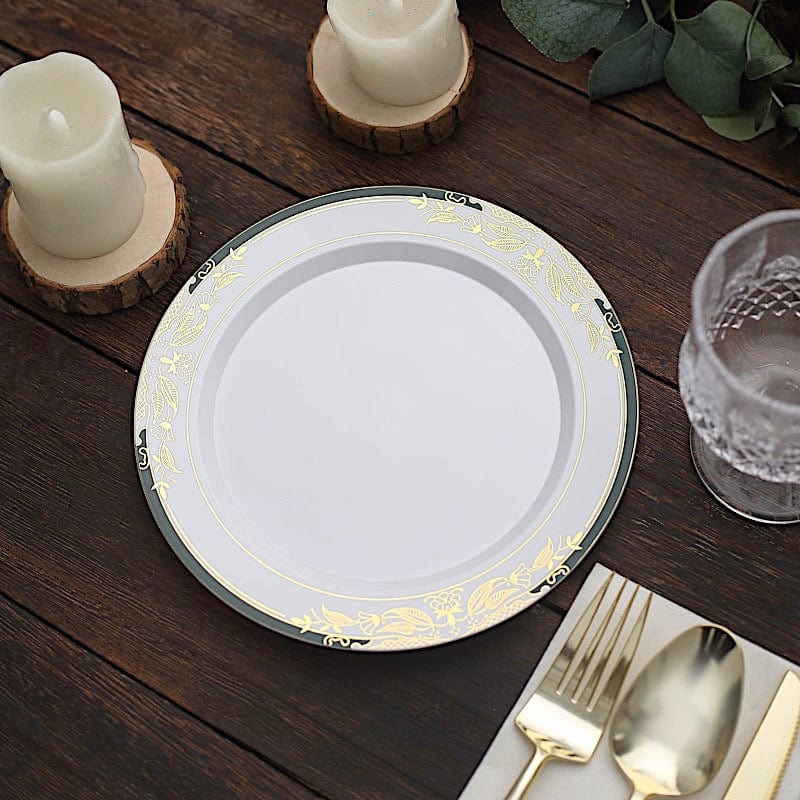 10-Pack White Round Salad Plates with Decorative Trim - 10-Inch Disposable Plastic Dinnerware for Parties, Picnics & Catering Events