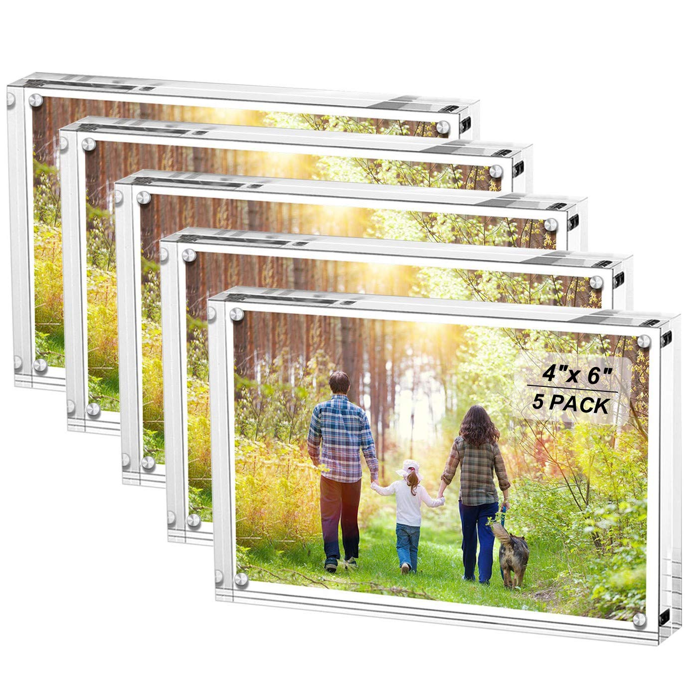 Boxalls 4x6 Inches Clear Acrylic Picture Frames - 5 Pack Magnetic Photo Frames, Double Sided Transparent Desktop Display for Home Office Decor, Wedding Photos & Family Memories
