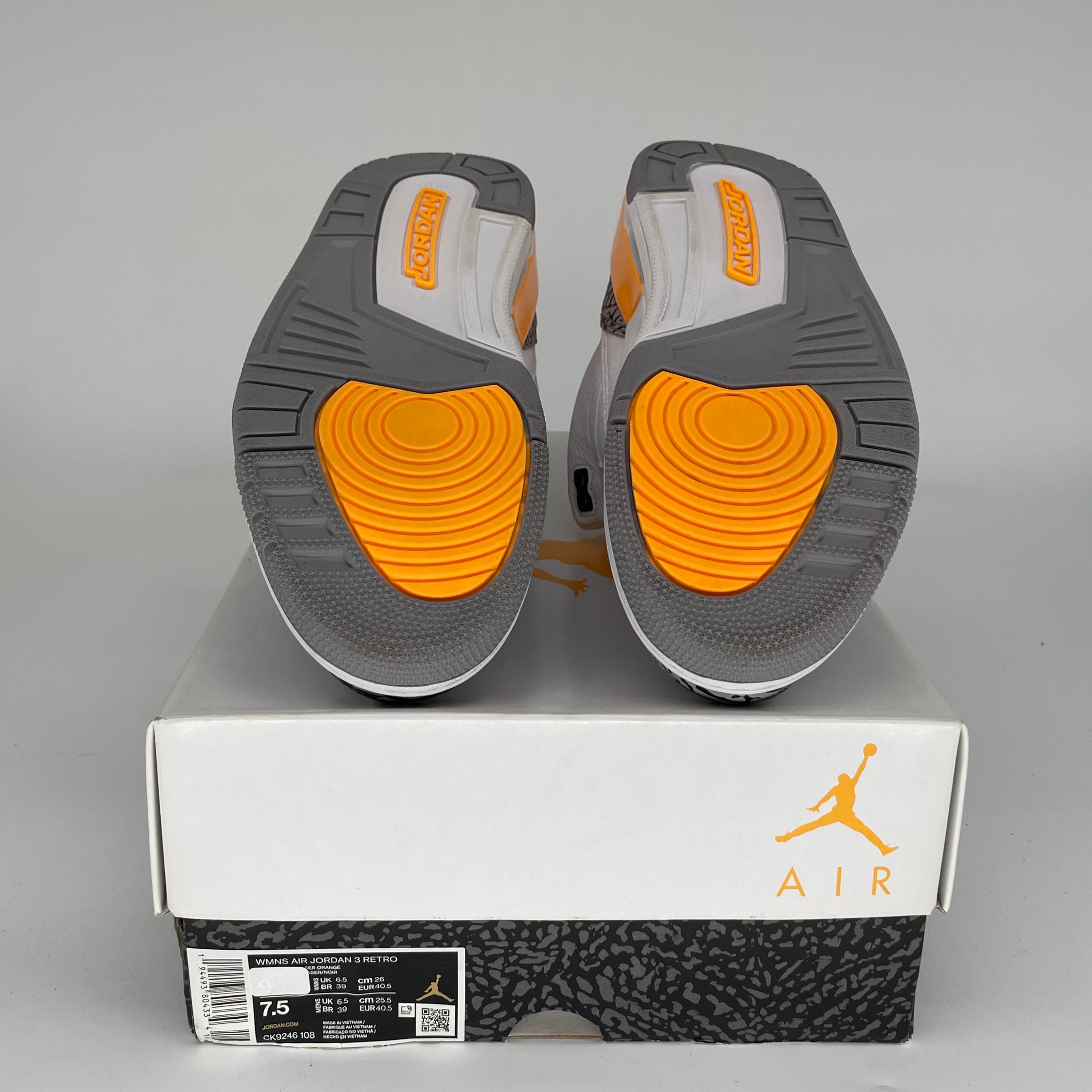 AIR JORDAN 3 LASER ORANGE Women's Sneakers - Size 7.5/9W (CK9246-108) - Retro Basketball Shoes for Running, Gym & Streetwear Fashion