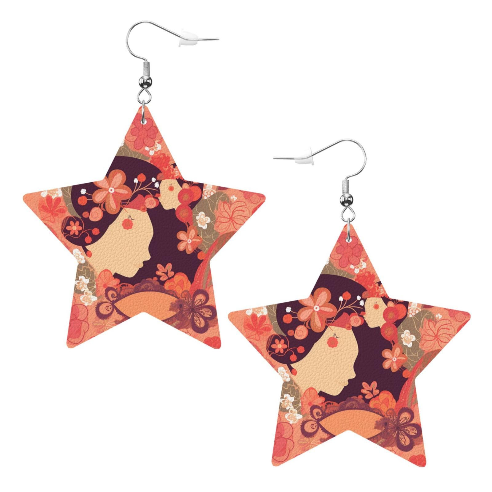 Fashionable Leather Star Earrings for Women - Daisy & Frame Dangle Earrings - Perfect Valentine's Day & Anniversary Jewelry Gift - Great for Date Nights & Special Occasions
