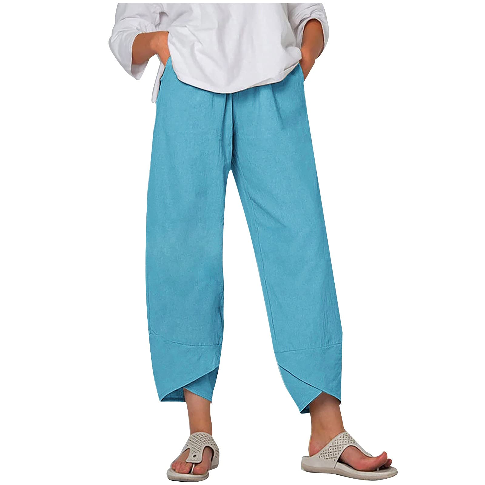 AIHIHE Women's Summer Travel Pants - Plus Size Casual Wide Leg Cropped Trousers with Pockets, Floral Print Loose Comfortable Pants for Vacation, Beach & Outdoor Activities