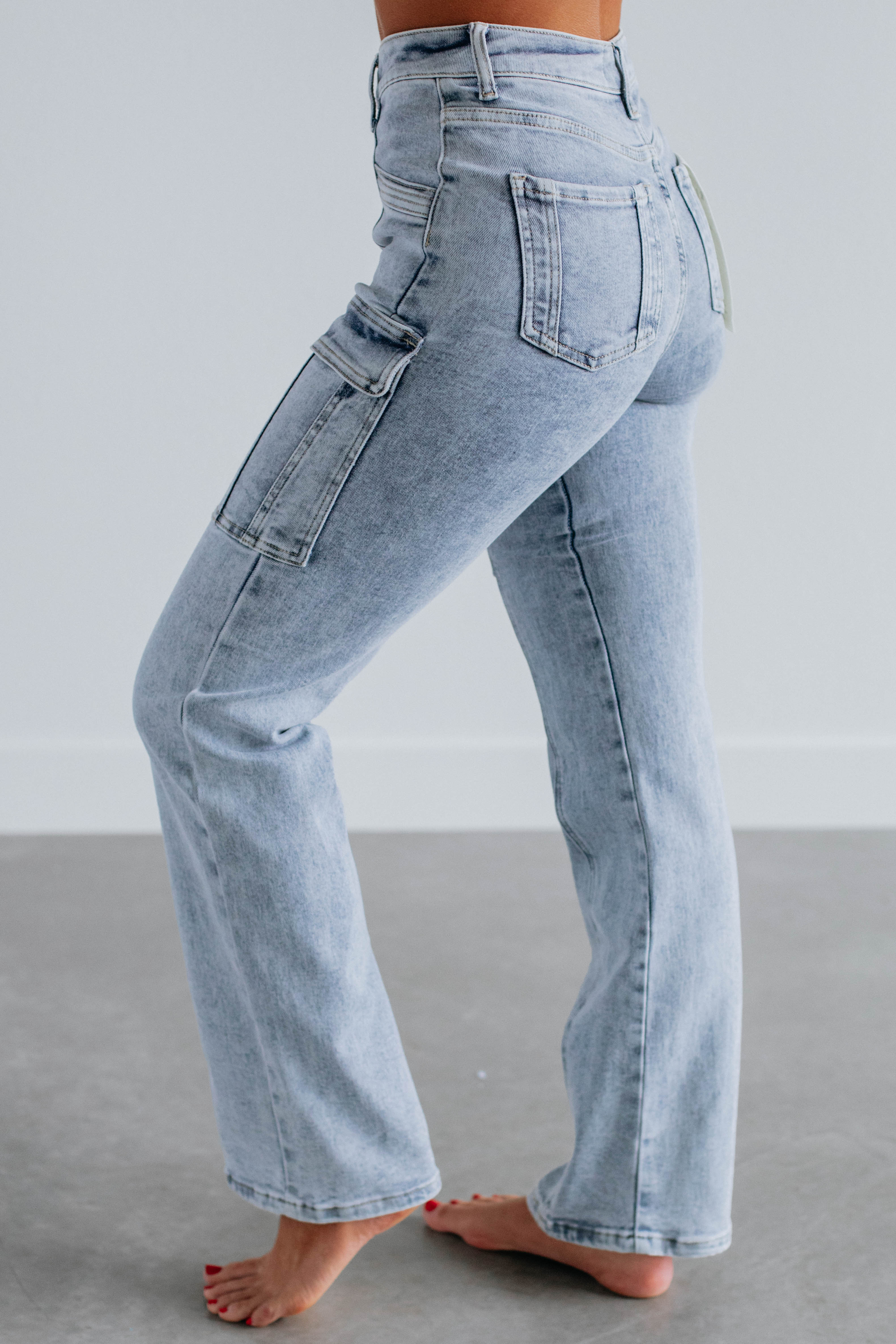 Lexi Risen Cargo Jeans for Women - Vintage Light Wash Distressed Denim Pants with Multiple Pockets | Casual Streetwear, Outdoor Adventure, and Everyday Wear