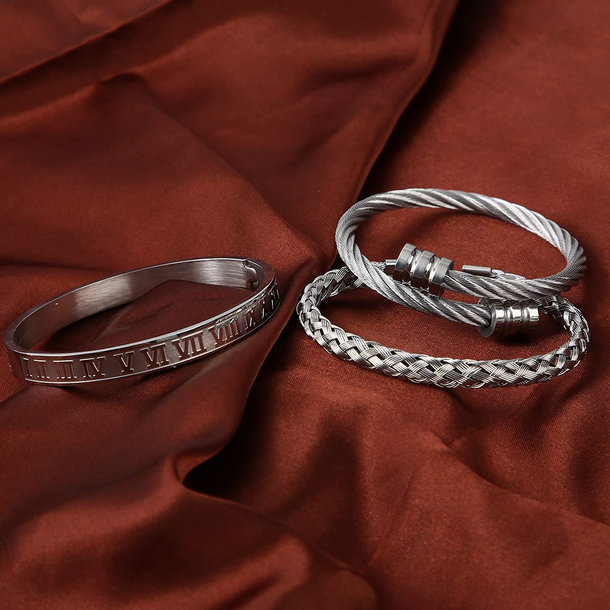 3PCS Stainless Steel Imperial Crown Bracelets for Men - Gold Roman Numeral Bangle, Adjustable Cuff Bracelet - Luxury Jewelry Gifts for Him - Perfect for Weddings, Parties & Special Occasions
