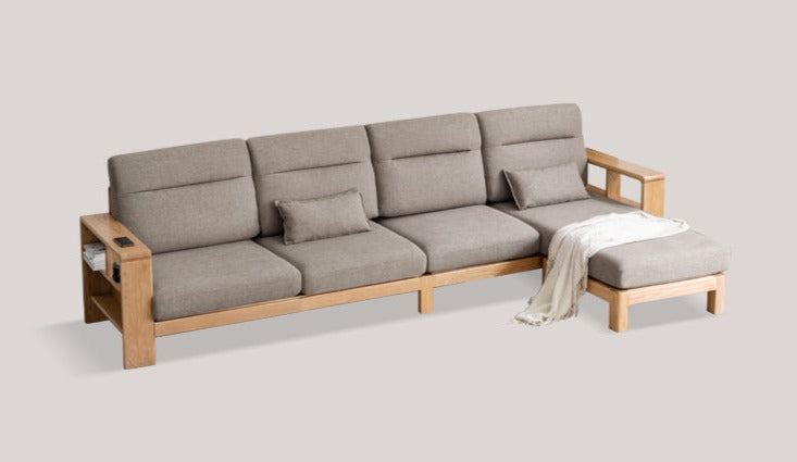 Premium Oak Solid Wood Sectional Sofa Set - Modern L-Shaped Couch with Storage for Living Room, Lounge & Family Room - Durable Hardwood Furniture for Home Decor