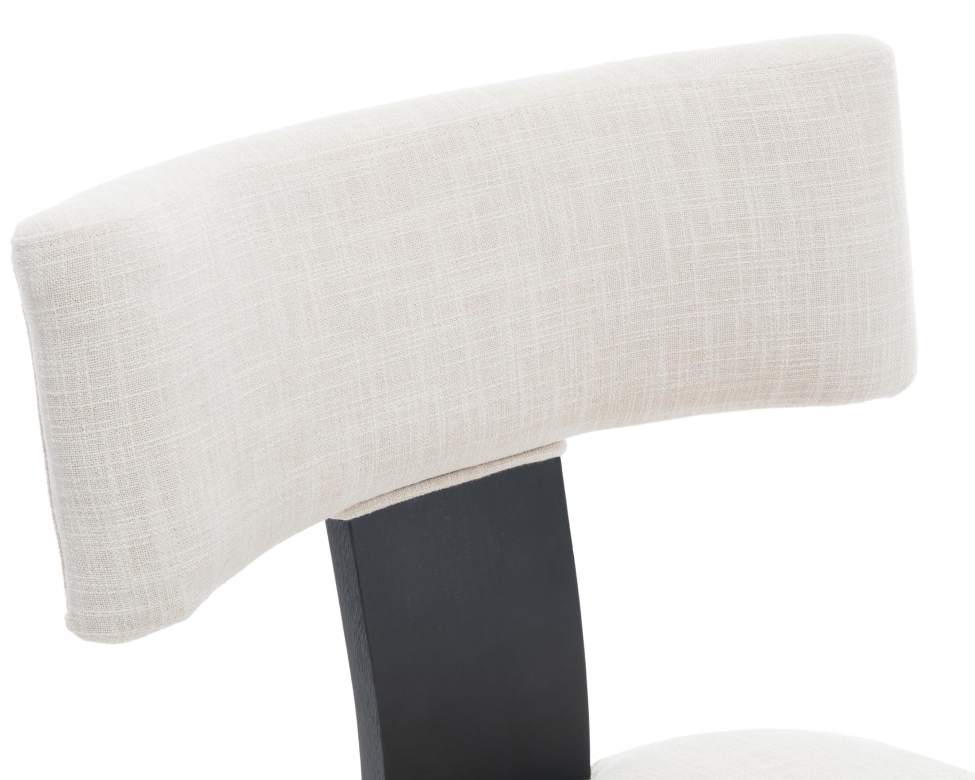 VESCASA Mid-Century Modern Upholstered Dining Chairs - Set of 2 Beige Linen Padded Chairs with Black Wood Legs & Curved Open Back for Dining Room, Kitchen, Restaurant, or Home Office