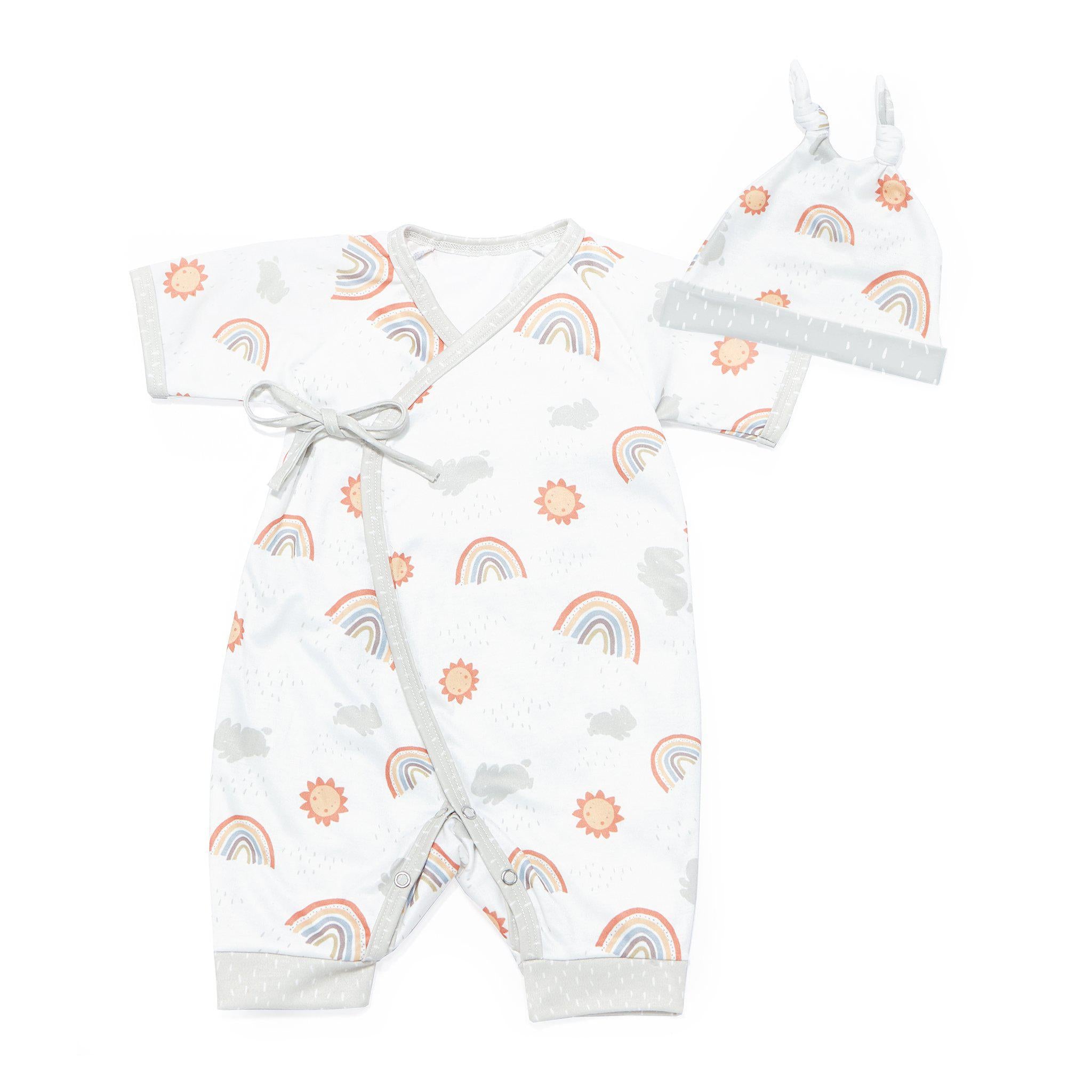 Little Sunshine Kimono Romper and Hat Set - Baby Girl Outfit for Photoshoot, Birthday & Special Occasions