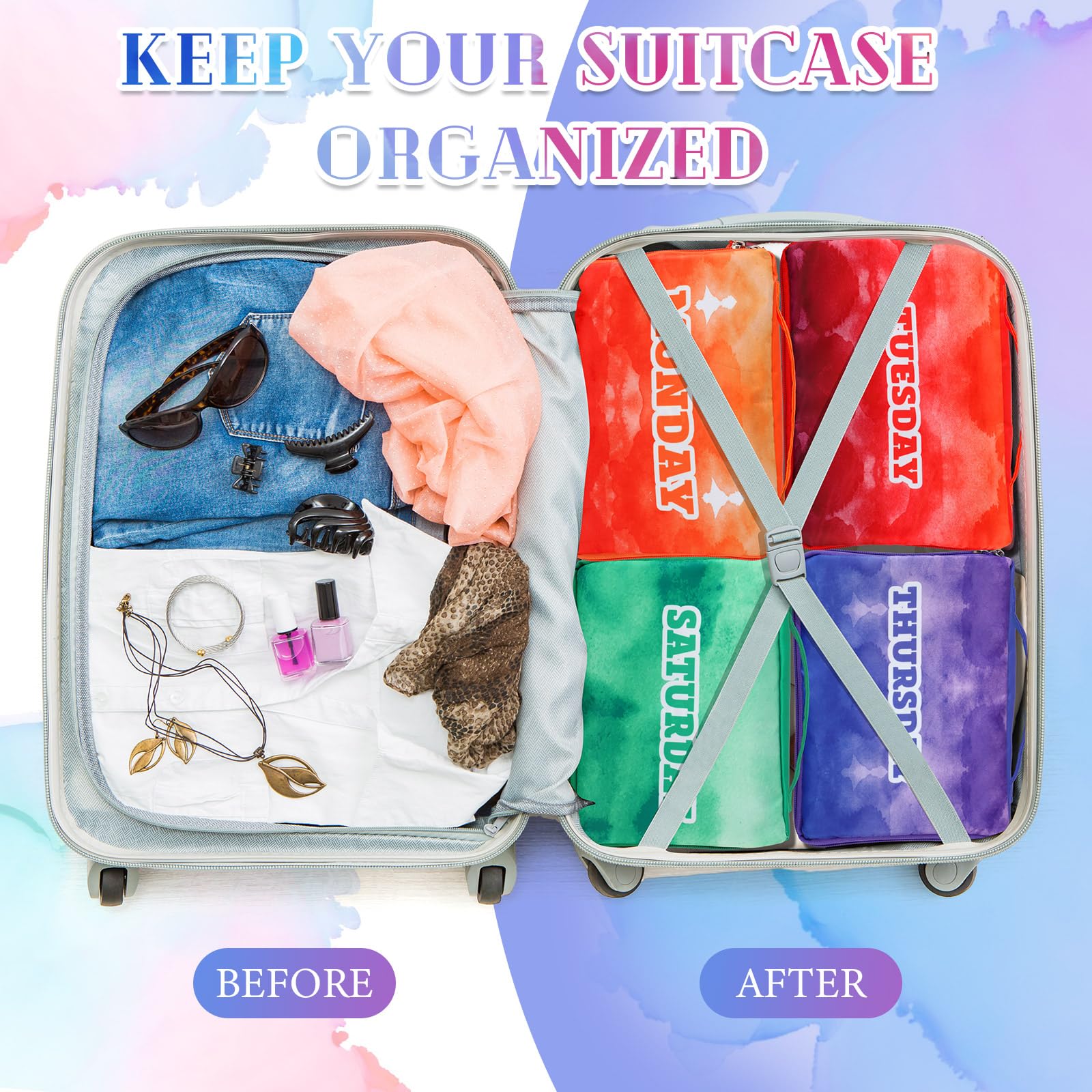 Paterr 14-Piece Kids Travel Packing Cubes Set - Colorful Weekday Compression Organizers for Luggage & Suitcase - Perfect for Camping, Family Vacations & School Trips