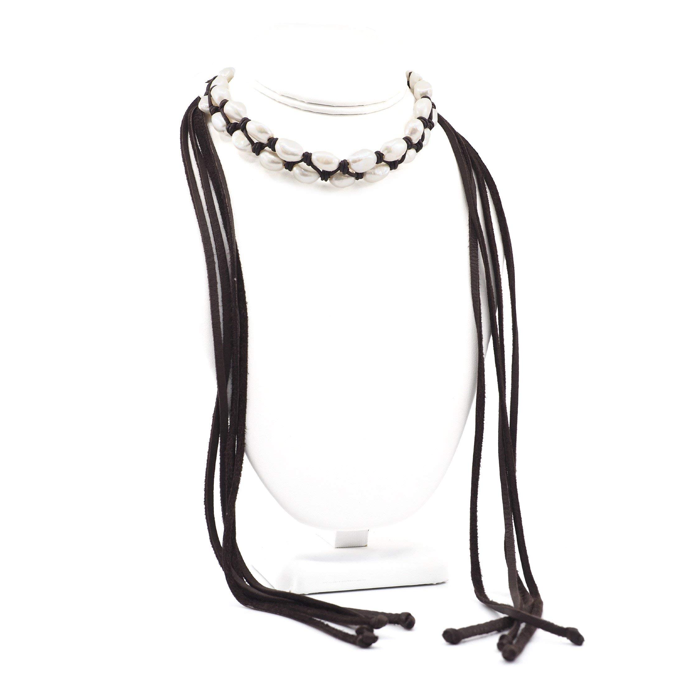 Victorian Pearl Choker Necklace - Handmade Leather & Pearl Wrap Choker for Women - Elegant Vintage Pearl Necklace for Weddings, Parties & Special Occasions